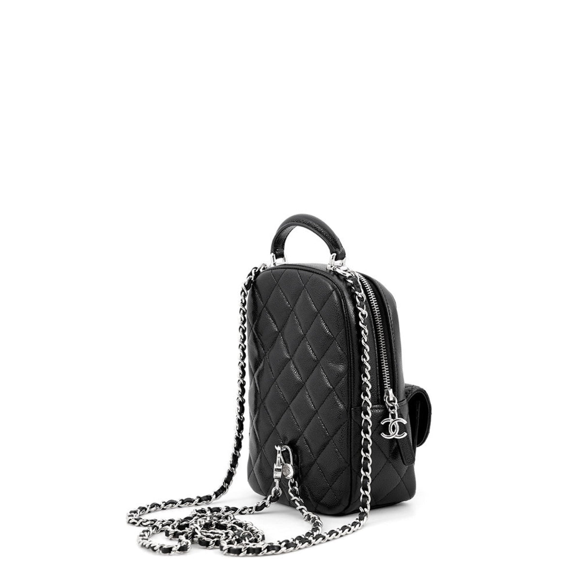 Chanel Matelasse Black Grained Calfskin Backpack Handbag Shoulder Bag (Pre-Owned)