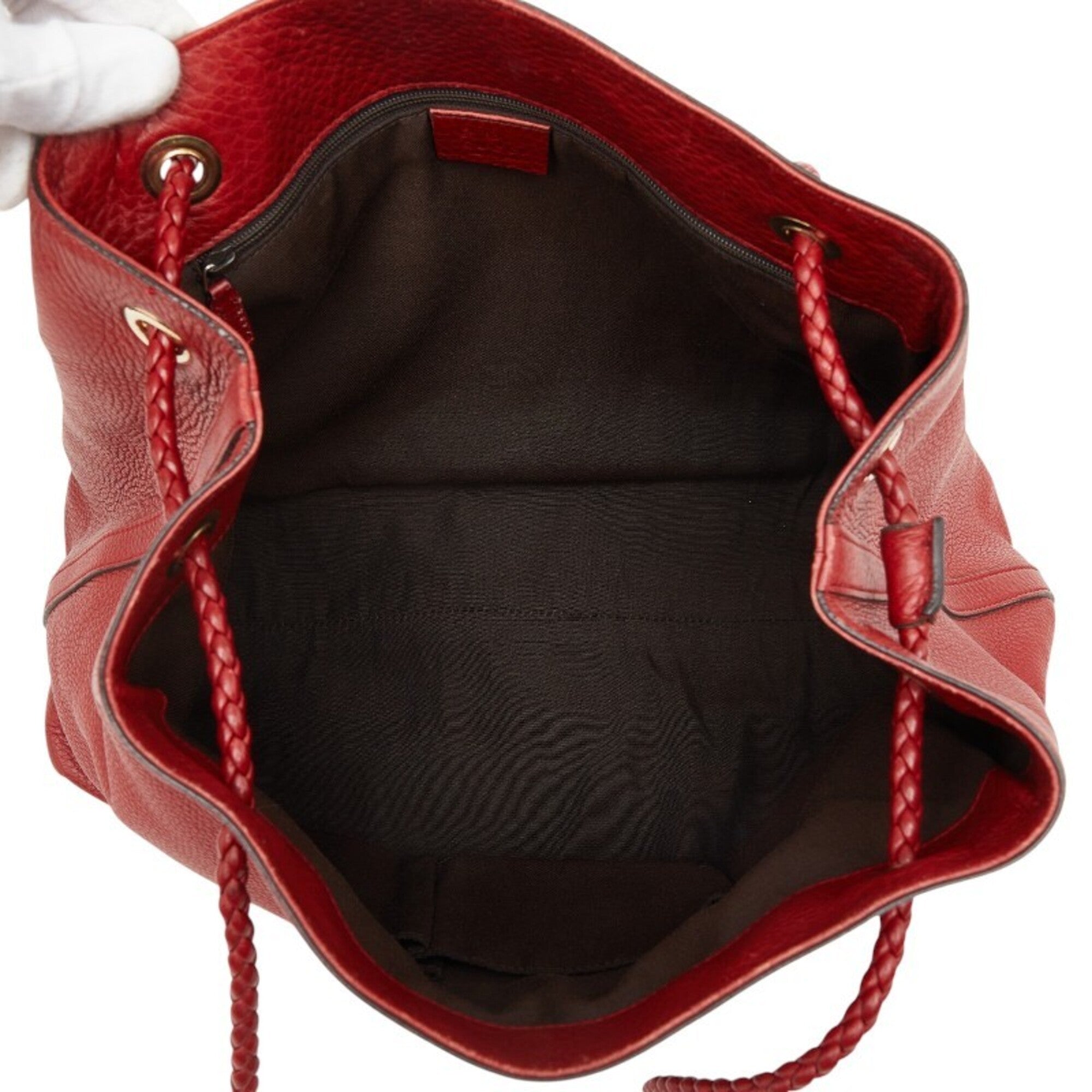 Gucci Red Color Leather Shoulder Bag Tote Bag (Pre-Owned)