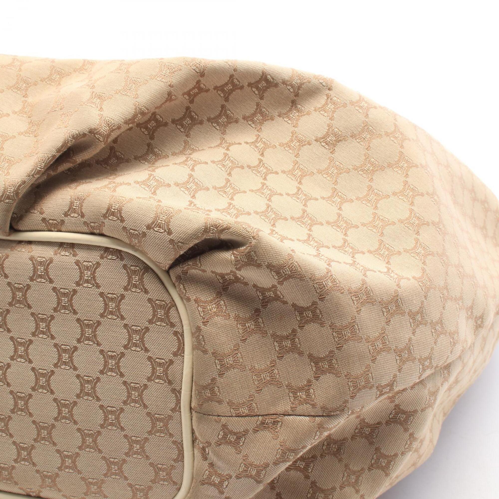 Celine Beige Ivory Canvas Leather Shoulder Bag (Pre-Owned)