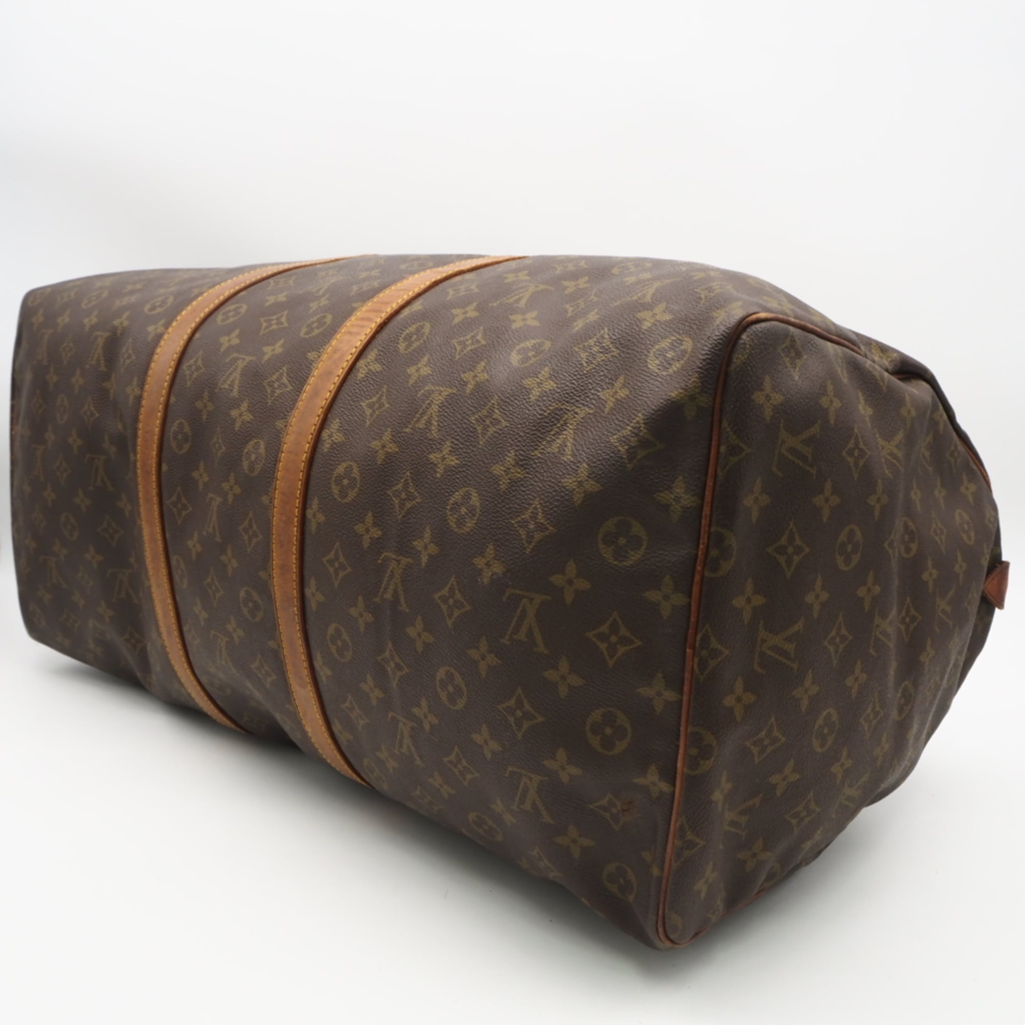 Louis Vuitton Beige Brown Coated Canvas Leather Boston Bag (Pre-Owned)
