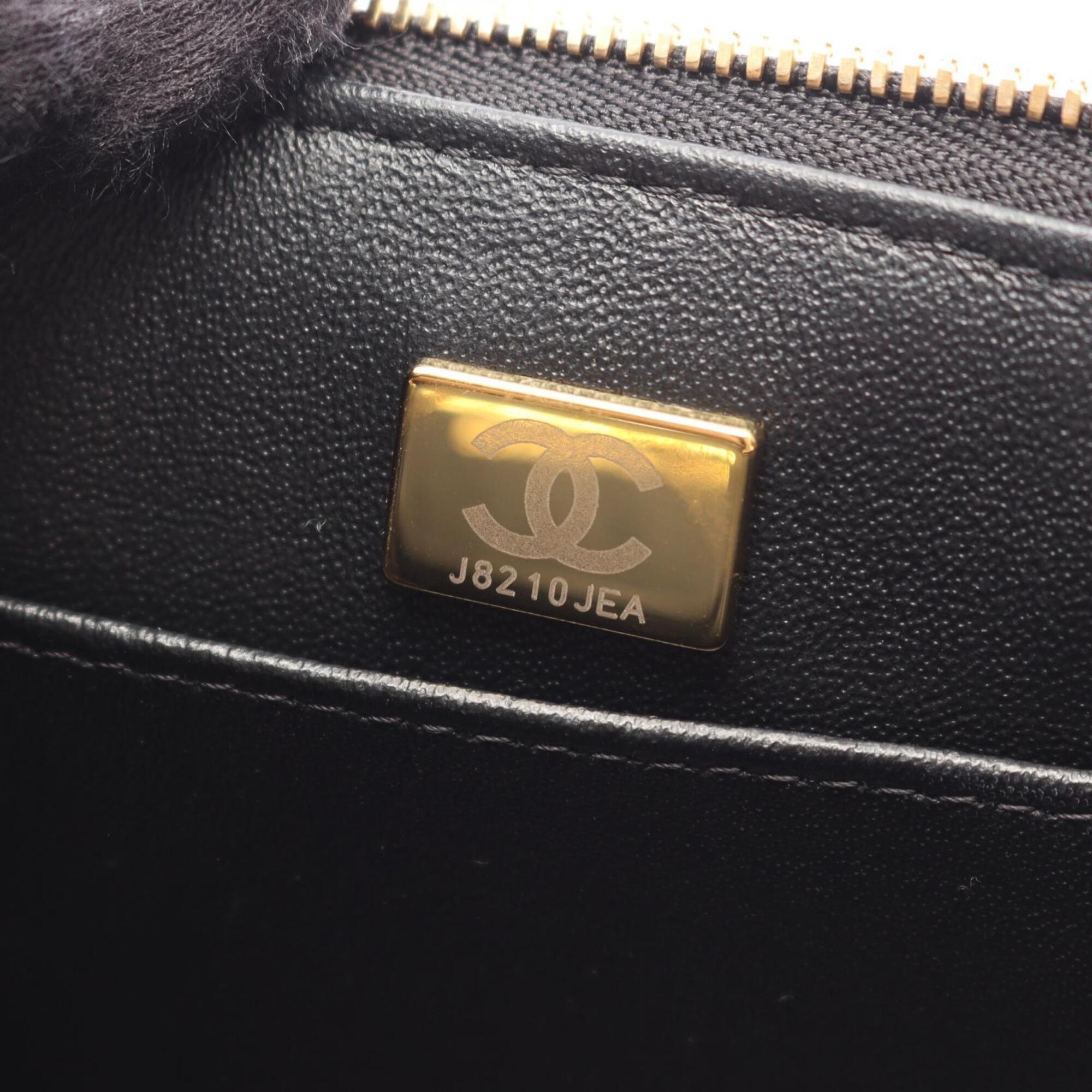 Chanel Black Leather Handbag Shoulder Bag Vanity Bag (Pre-Owned)