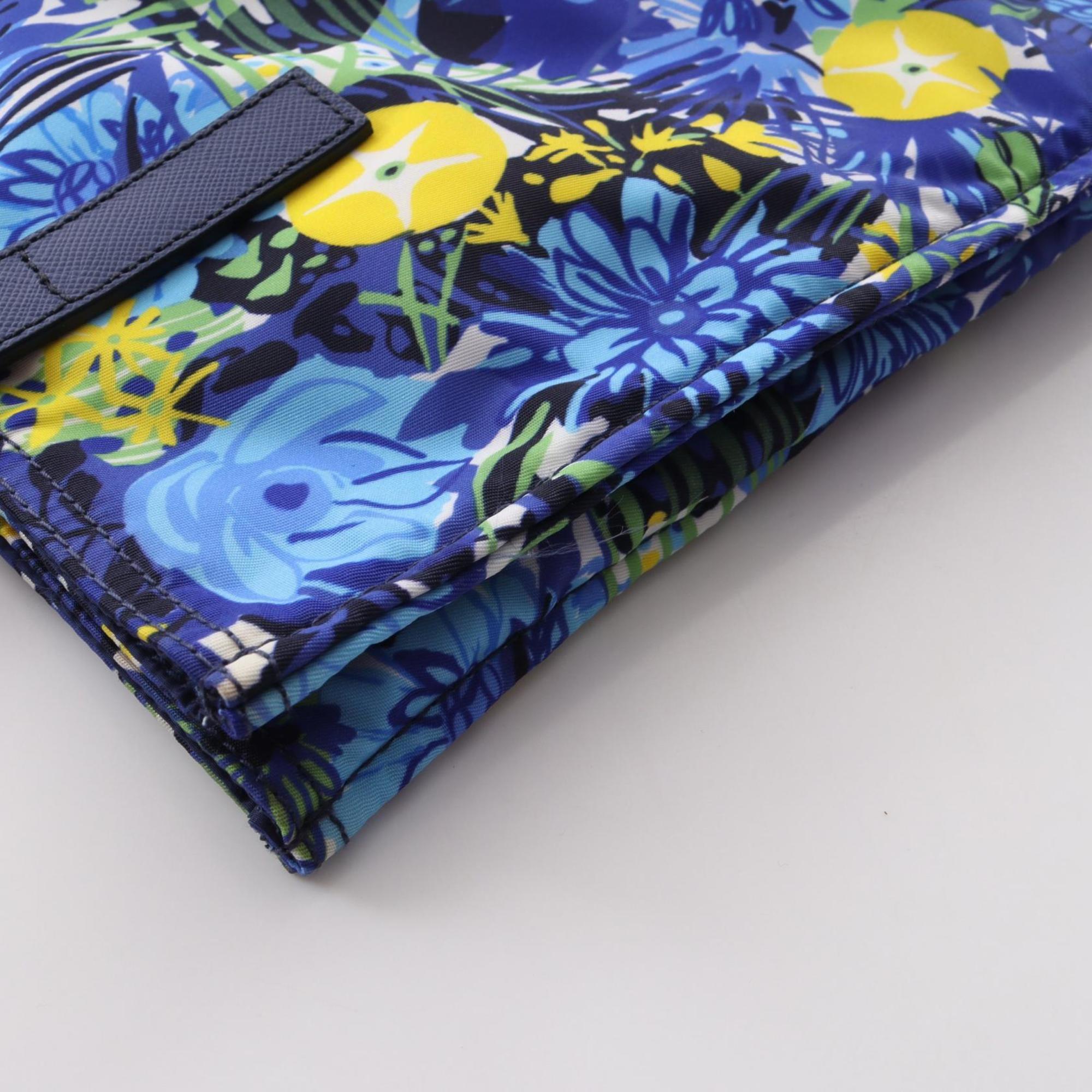 Prada Blue Multi-Color Tessuto Stampato Handbag Tote Bag (Pre-Owned)