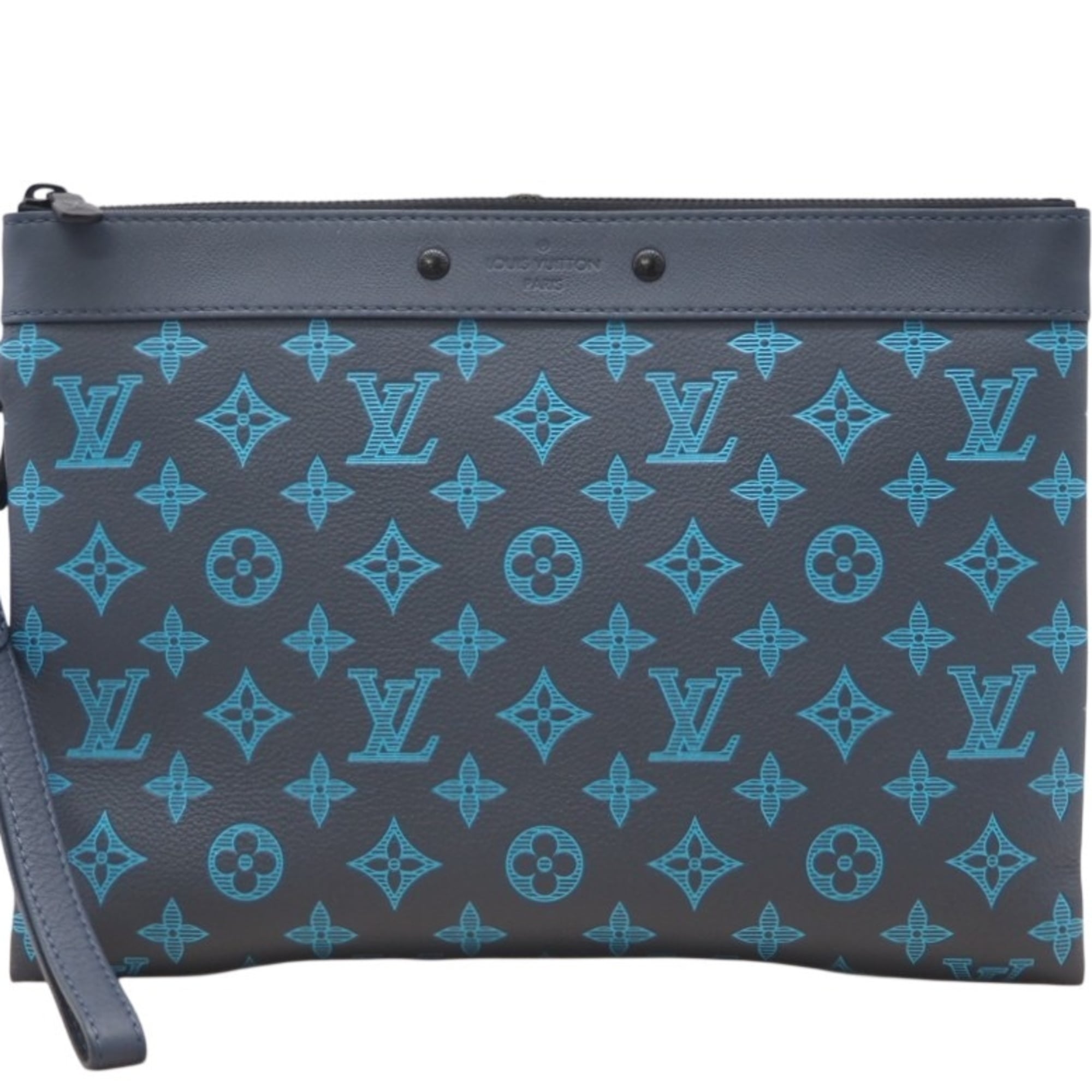Louis Vuitton Blue Coated Canvas Clutch Bag (Pre-Owned)