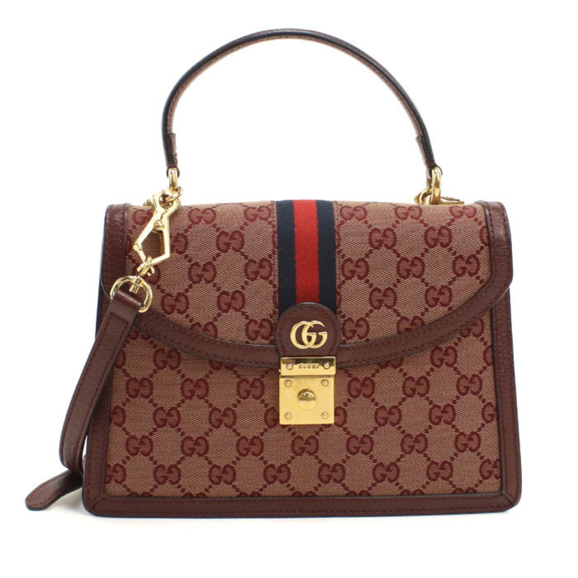 Gucci Red Color Wine Gg Canvas Handbag (Pre-Owned)