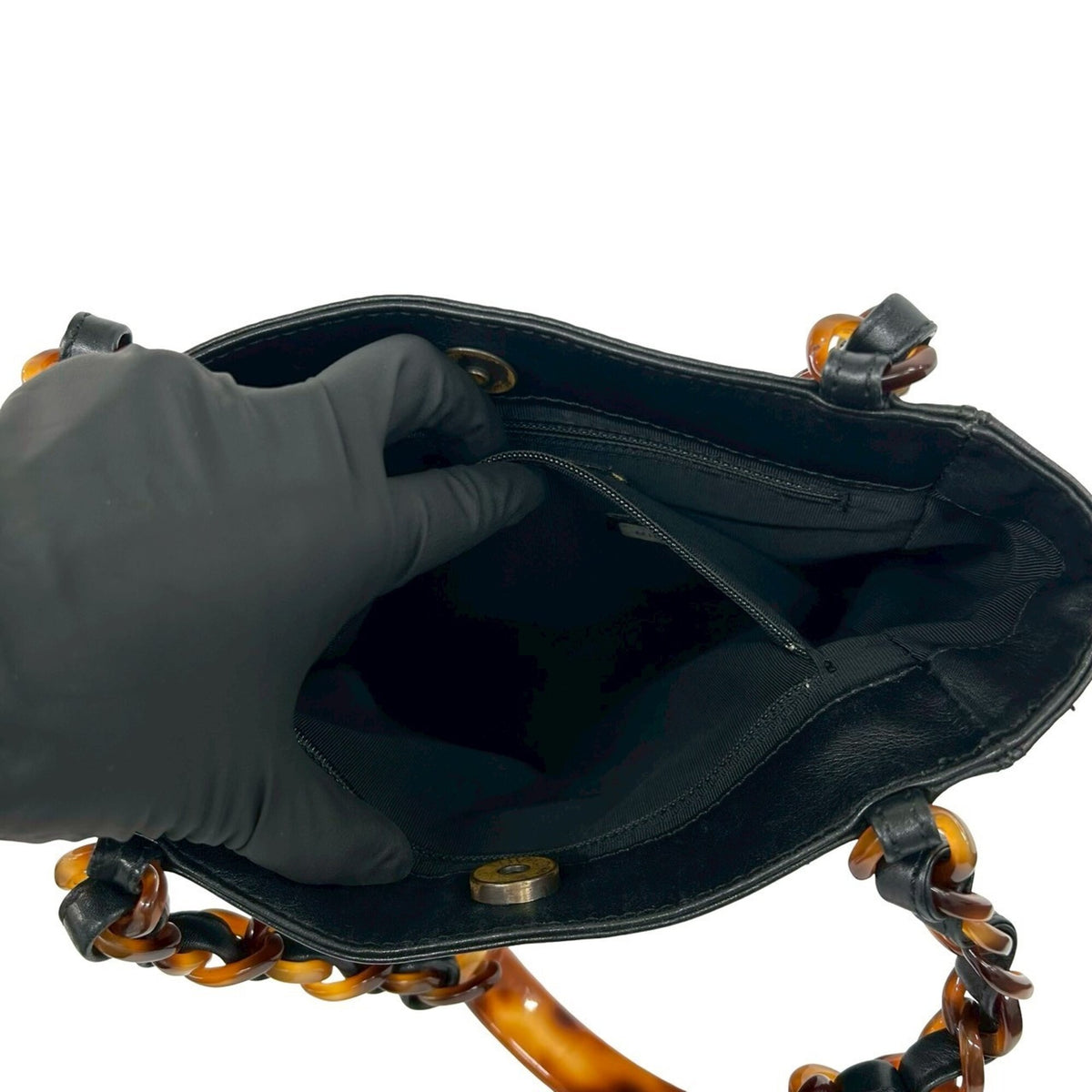 Chanel Black Brown Leather Plastic Handbag (Pre-Owned)