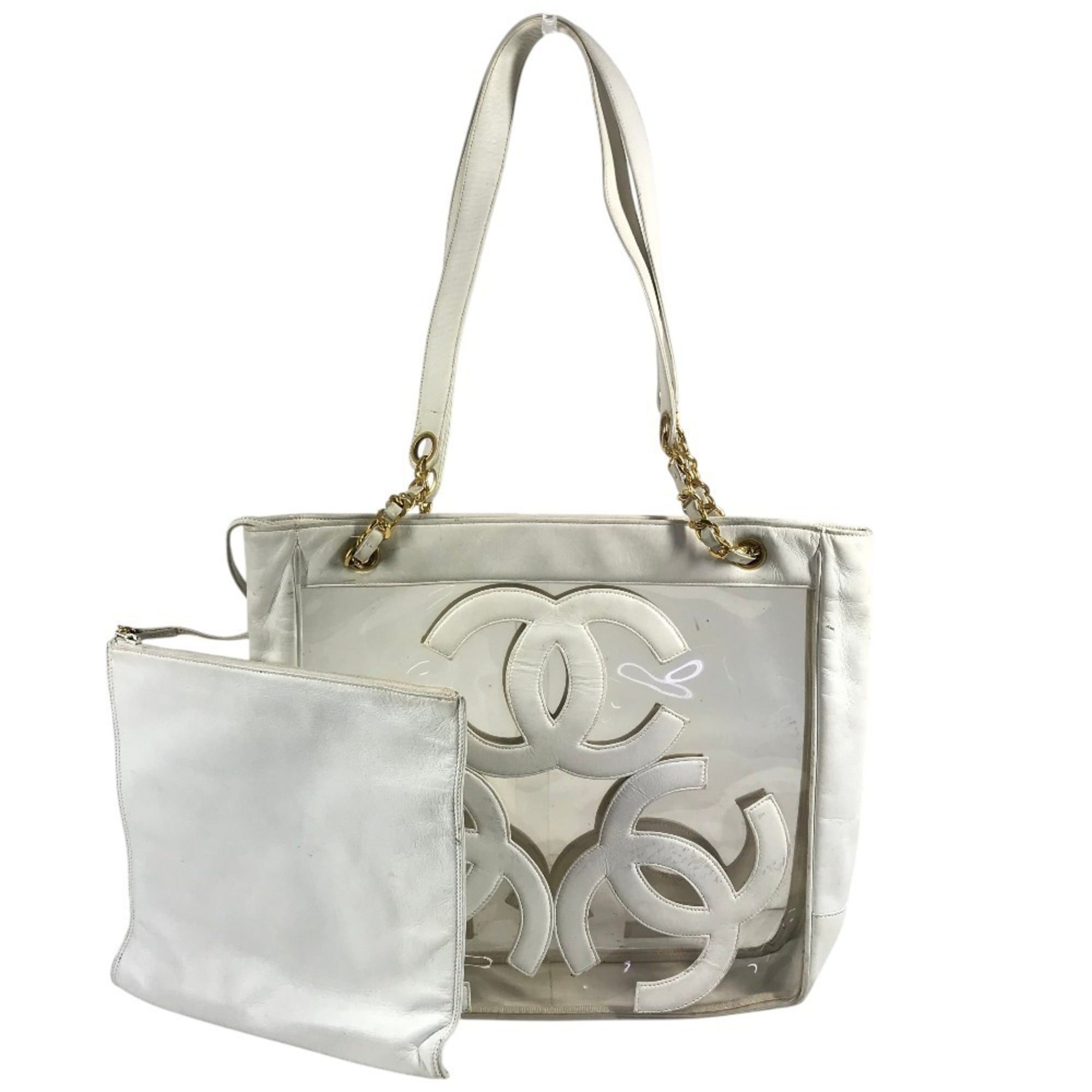 Chanel White Vinyl Leather Shoulder Bag Tote Bag (Pre-Owned)