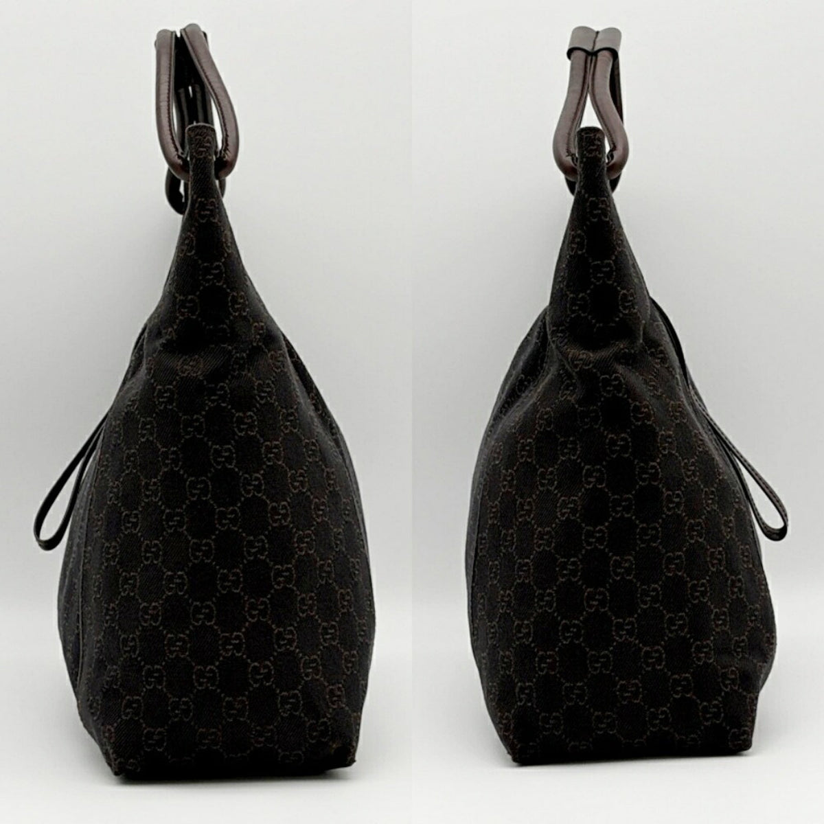Gucci Dark Brown Gg Canvas Leather Shoulder Bag (Pre-Owned)