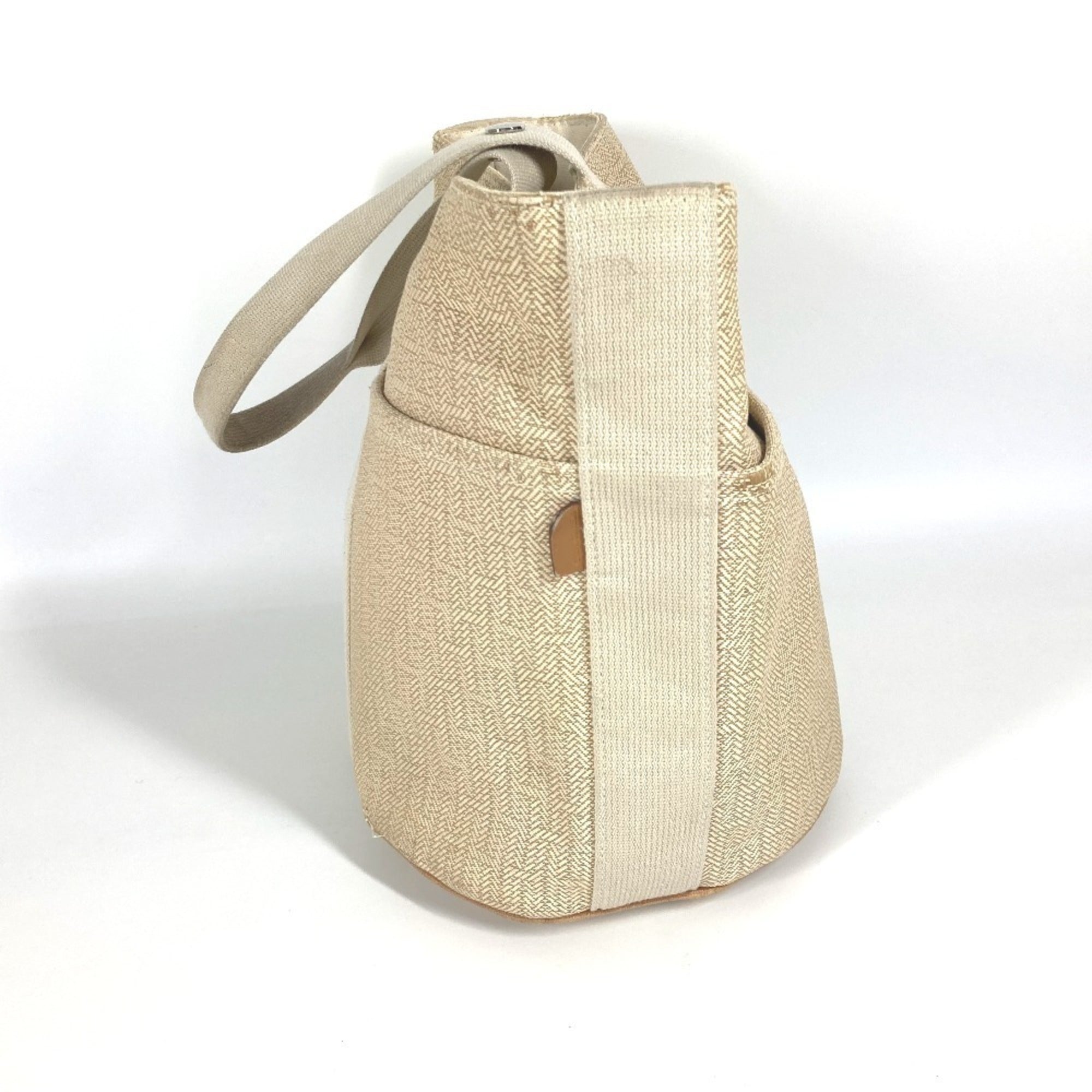 Hermes Beige Canvas Handbag Tote Bag (Pre-Owned)