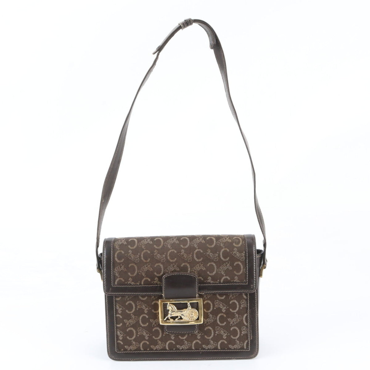 Celine Brown Leather Canvas Shoulder Bag (Pre-Owned)