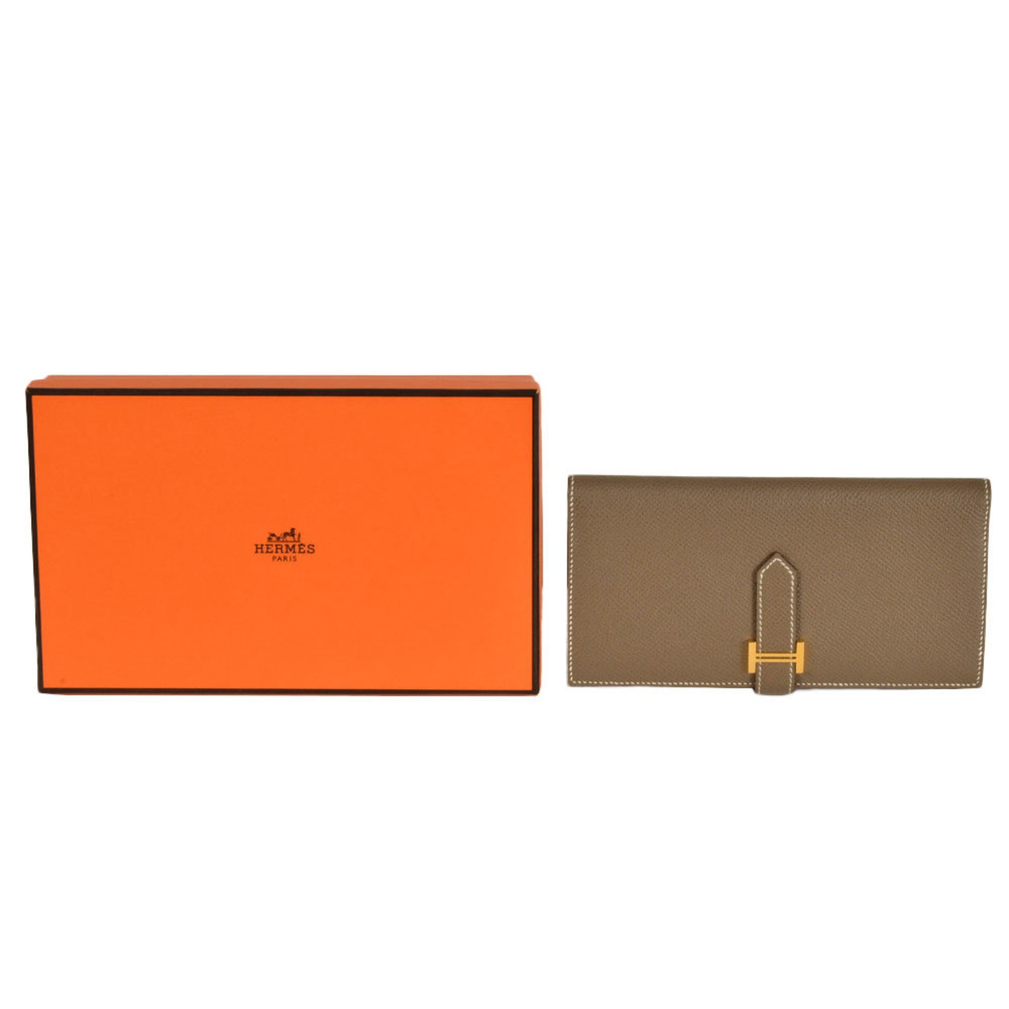 Hermes Etoupe Gray Epsom Leather Long Wallet (Bi-Fold) (Pre-Owned)