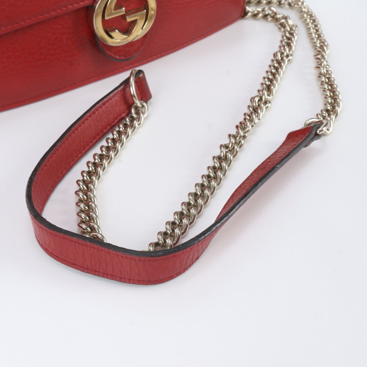 Gucci Red Color Leather Handbag Shoulder Bag Tote Bag (Pre-Owned)