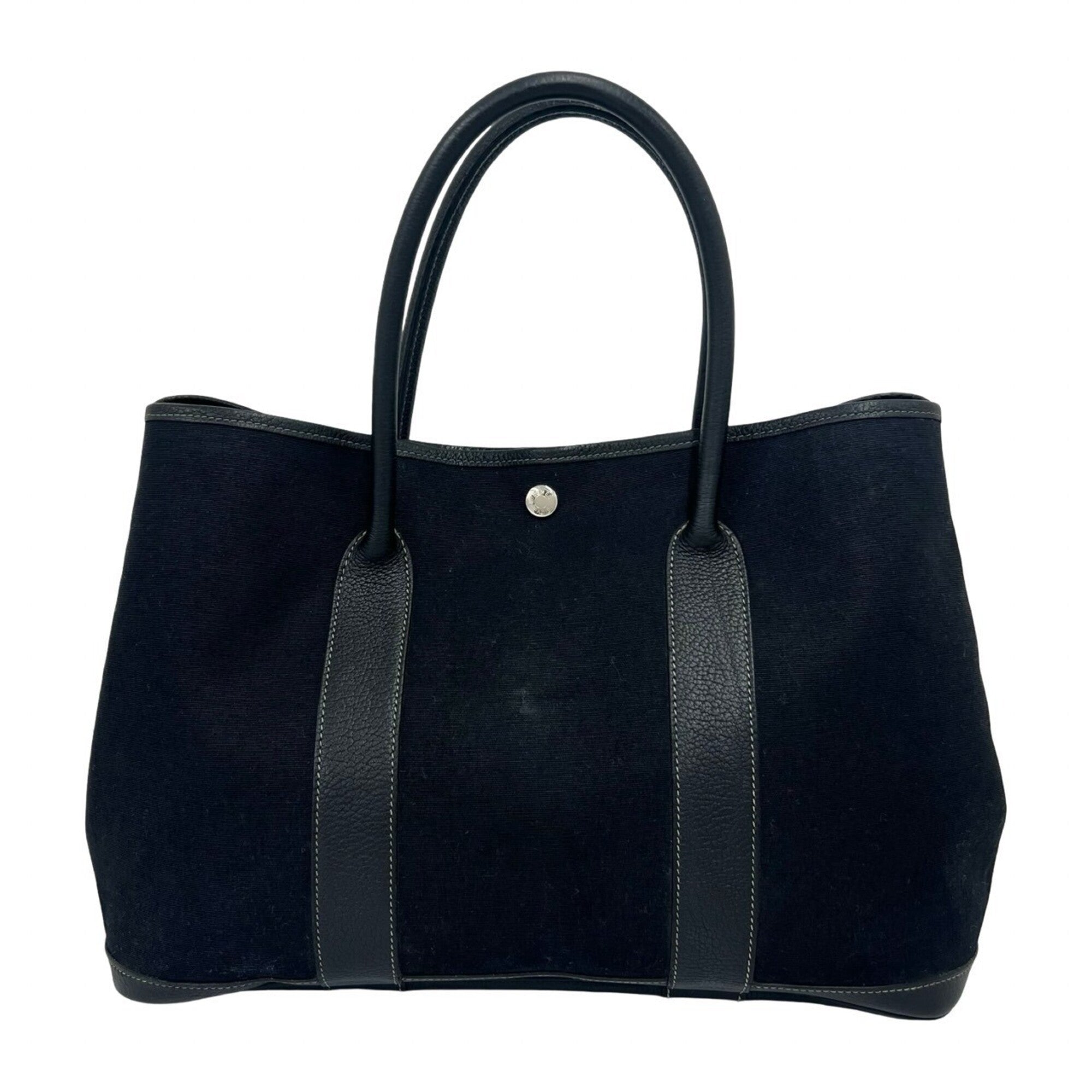 Hermes Black Toile Officier Negonda Leather Handbag Tote Bag (Pre-Owned)