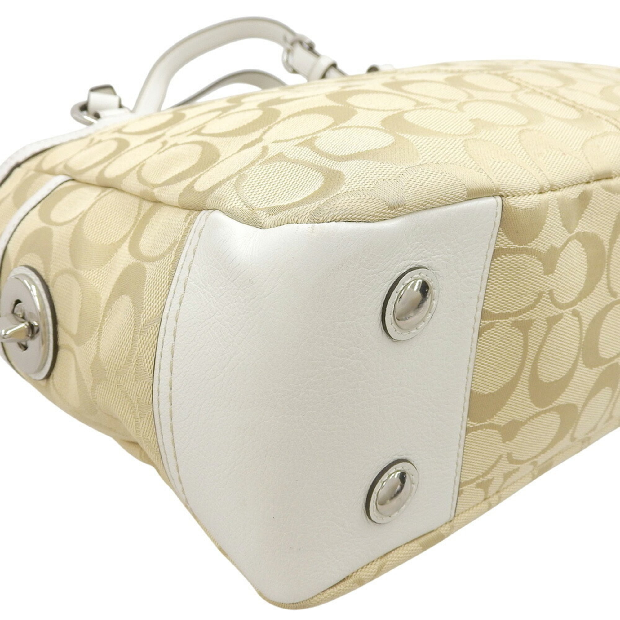 Coach Beige White Signature Line Handbag Tote Bag (Pre-Owned)