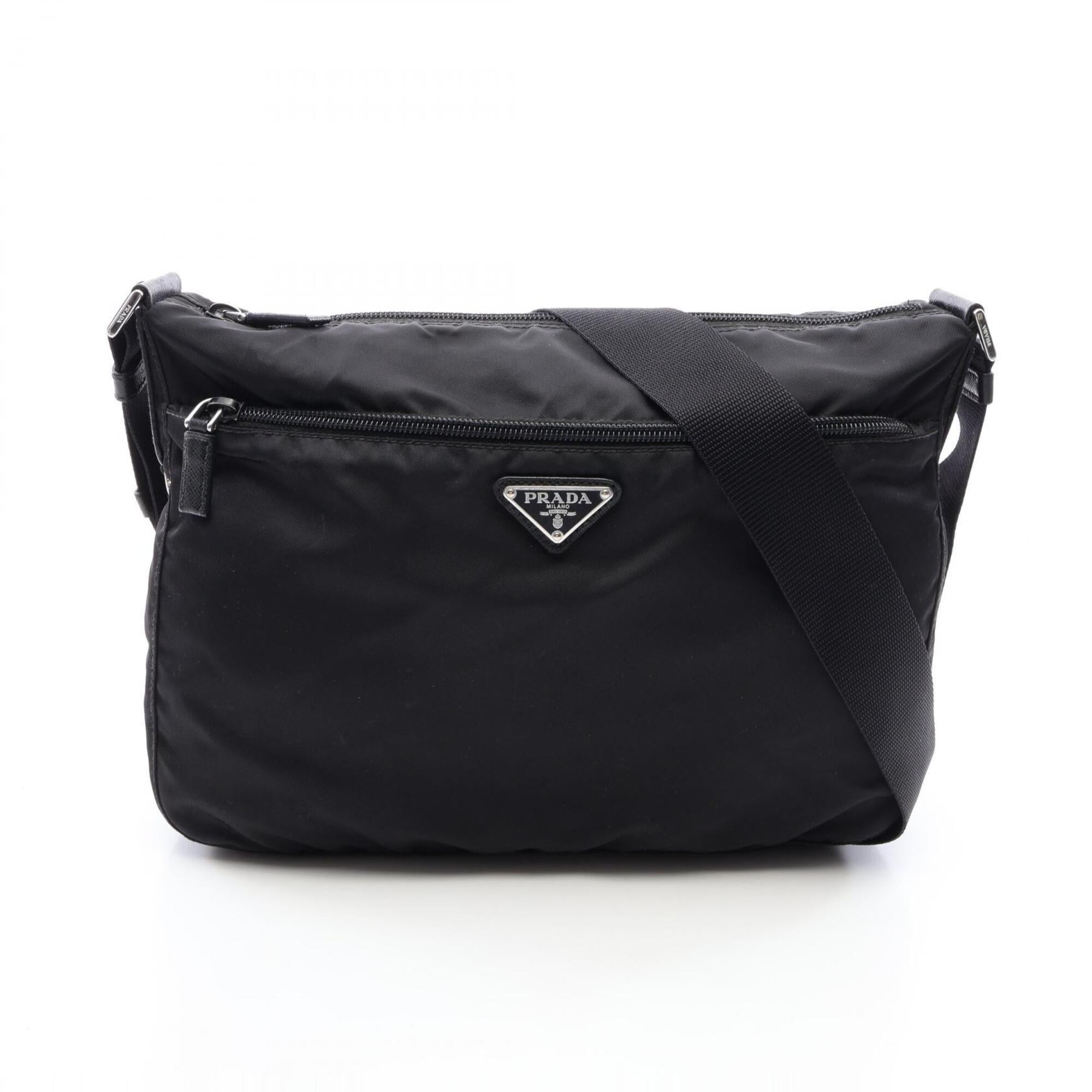 Prada Black Nylon Leather Handbag Shoulder Bag (Pre-Owned)