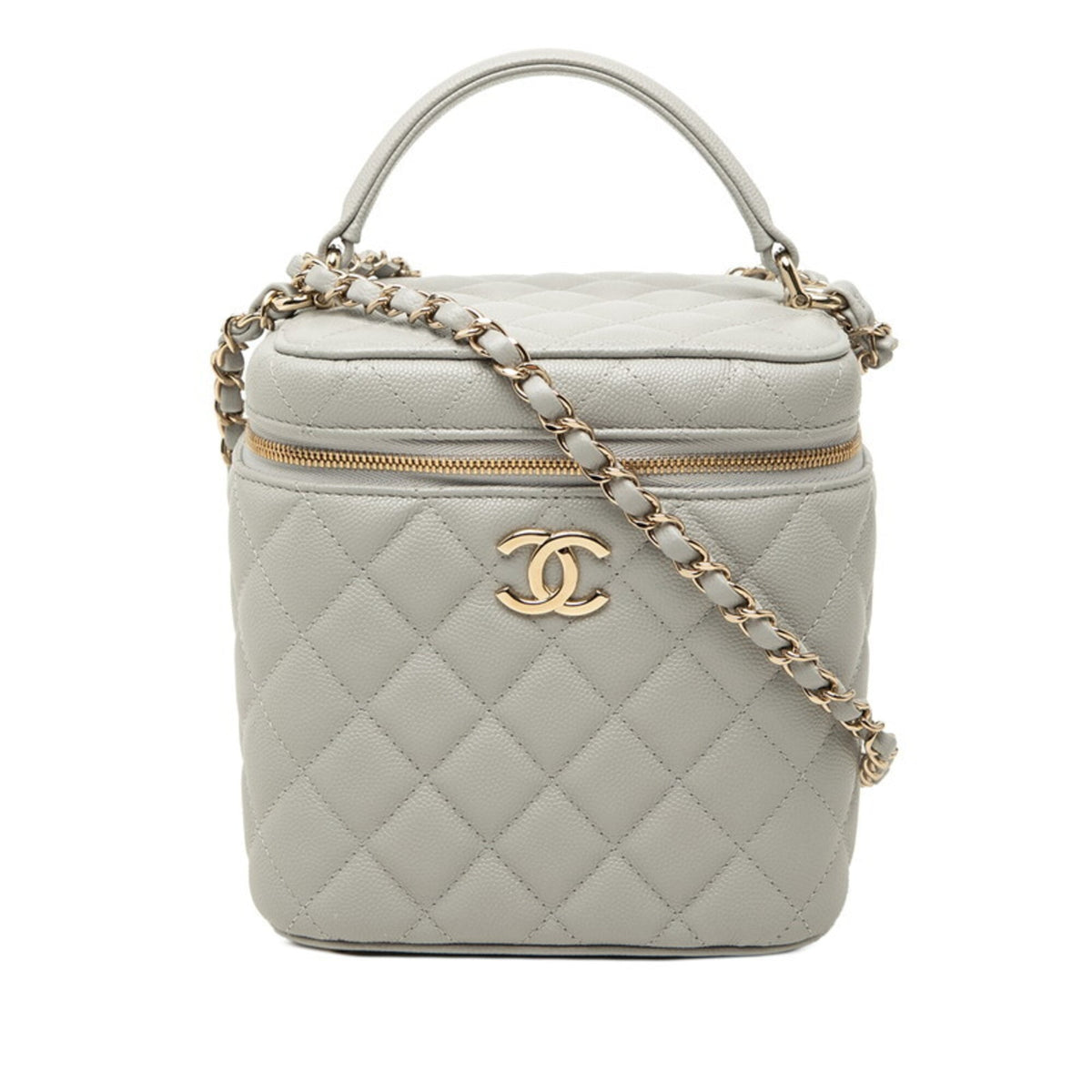 Chanel Gray Grained Calfskin Shoulder Bag Vanity Bag (Pre-Owned)