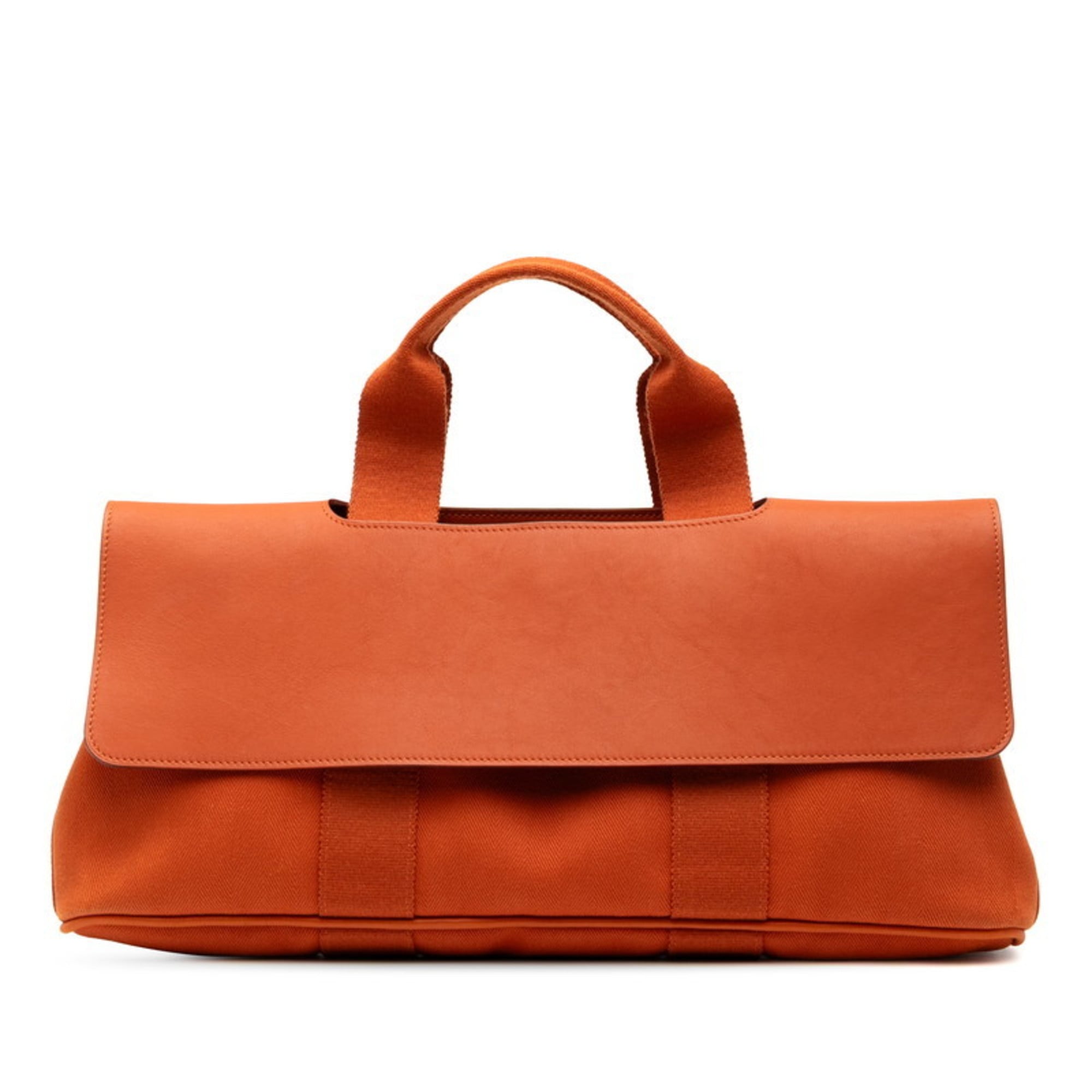 Hermes Orange Toile Chevron Leather Handbag (Pre-Owned)