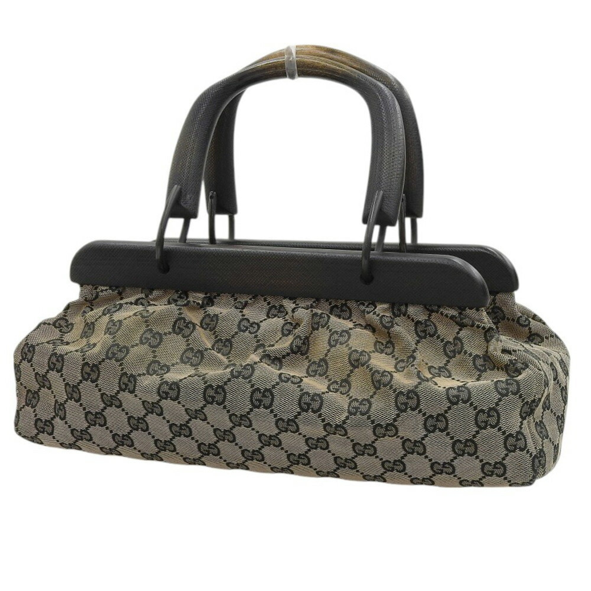 Gucci Gg Canvas Beige Black Brown Gg Canvas Handbag (Pre-Owned)