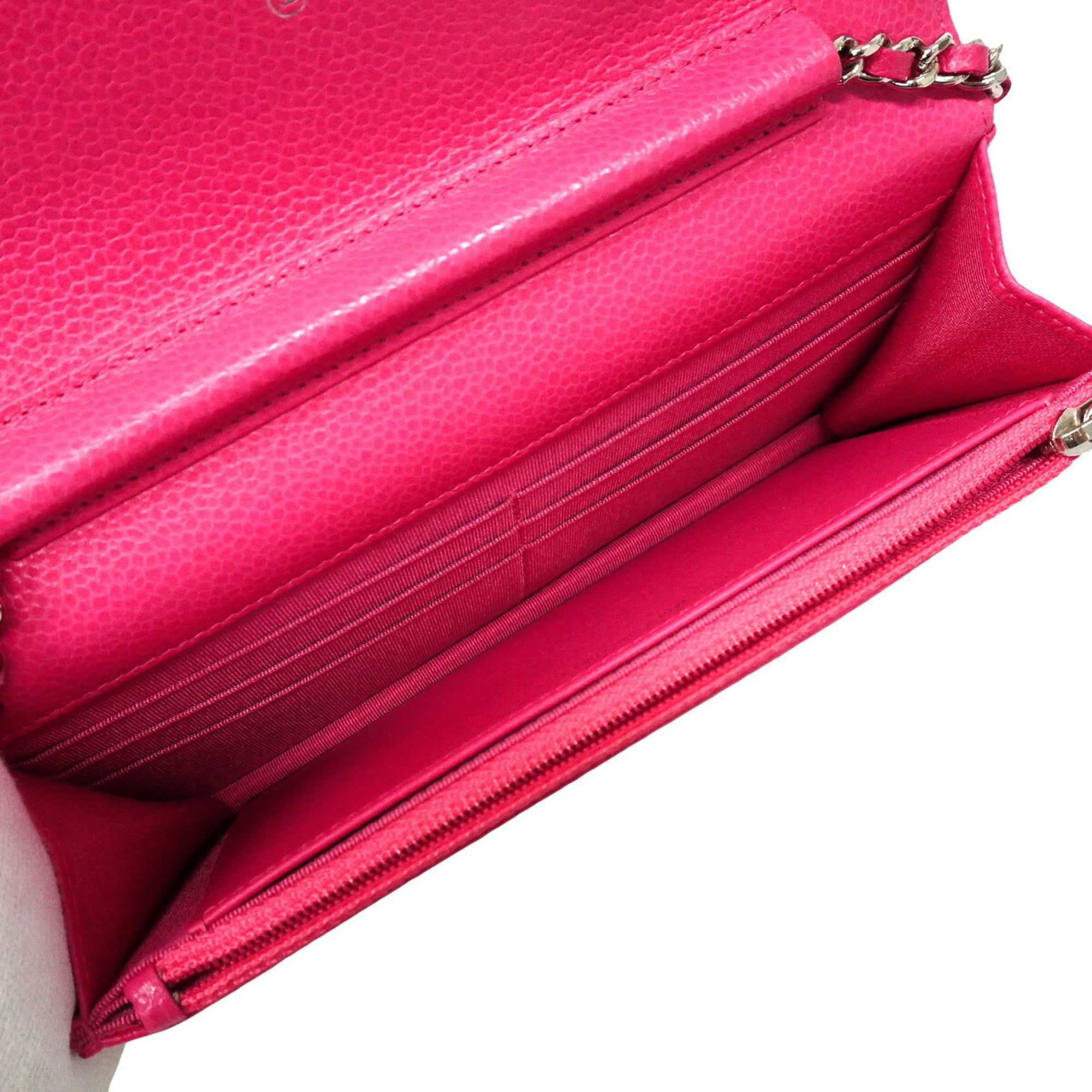 Chanel Pink Grained Calfskin Chain/Shoulder Wallet (Pre-Owned)
