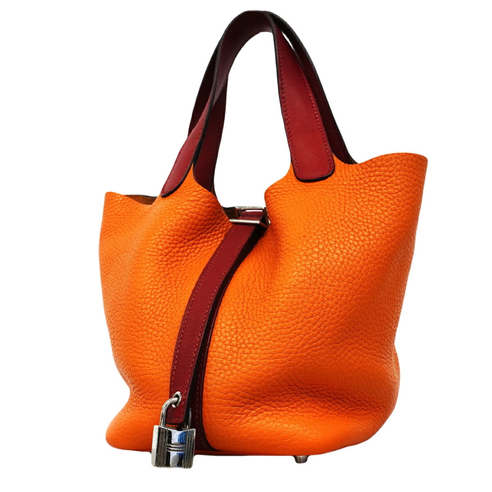 Hermes Orange Rouge Grenat Taurillon Clemence Leather Swift Leather Handbag (Pre-Owned)