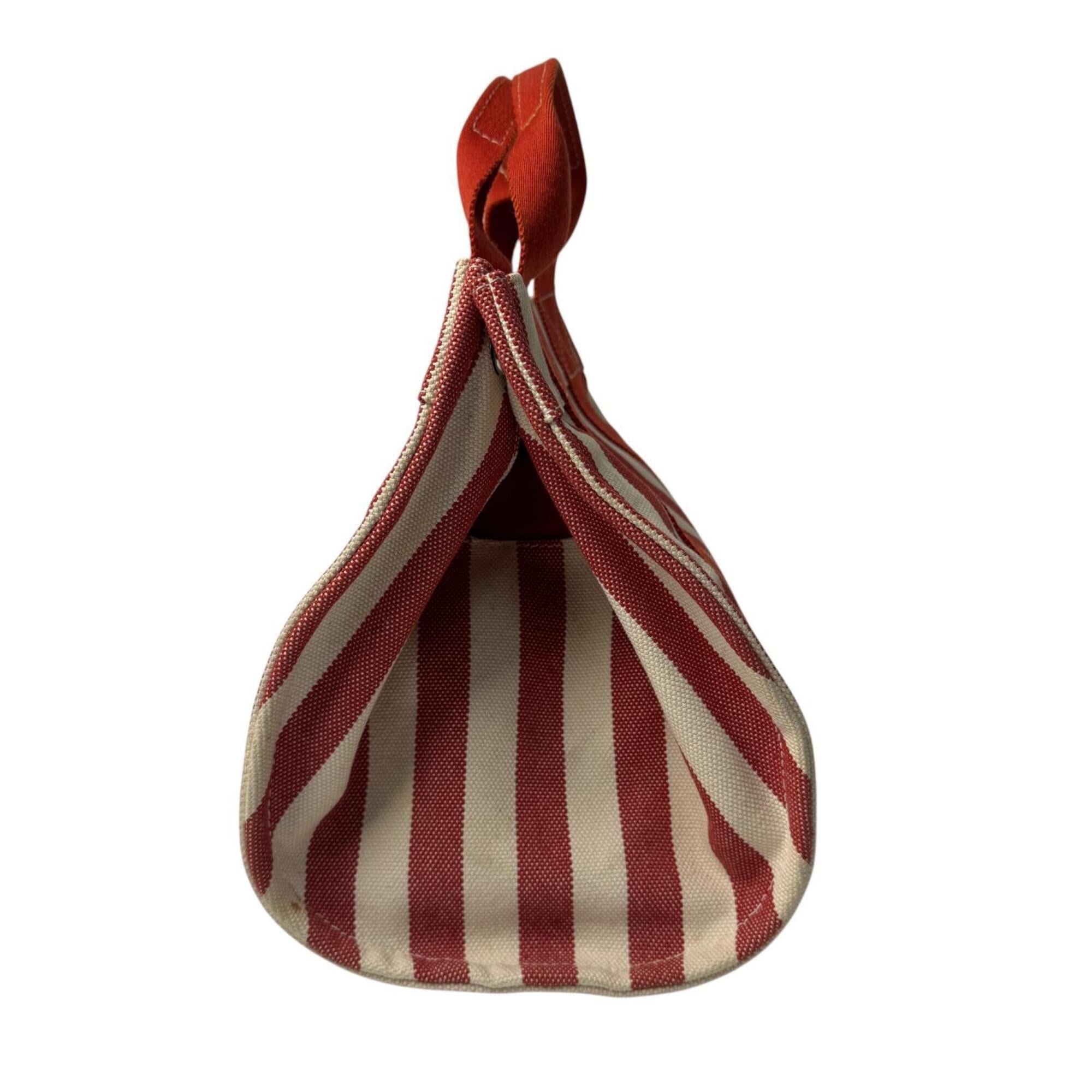 Hermes Cream Red Color Canvas Handbag Pouch Tote Bag (Pre-Owned)