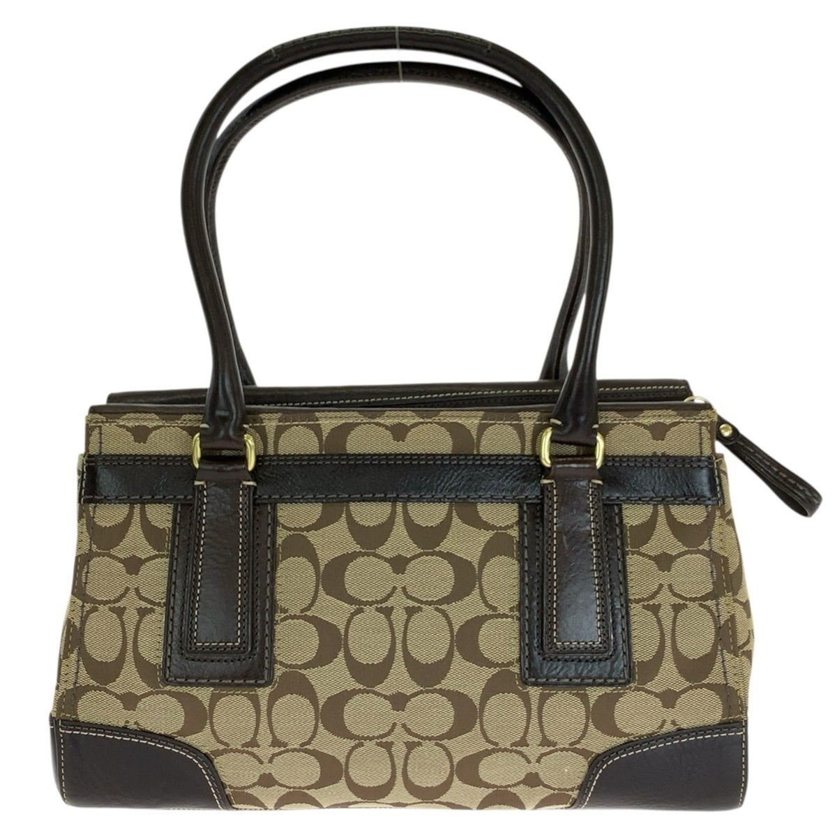 Coach Beige Dark Brown Canvas Leather Handbag Tote Bag (Pre-Owned)