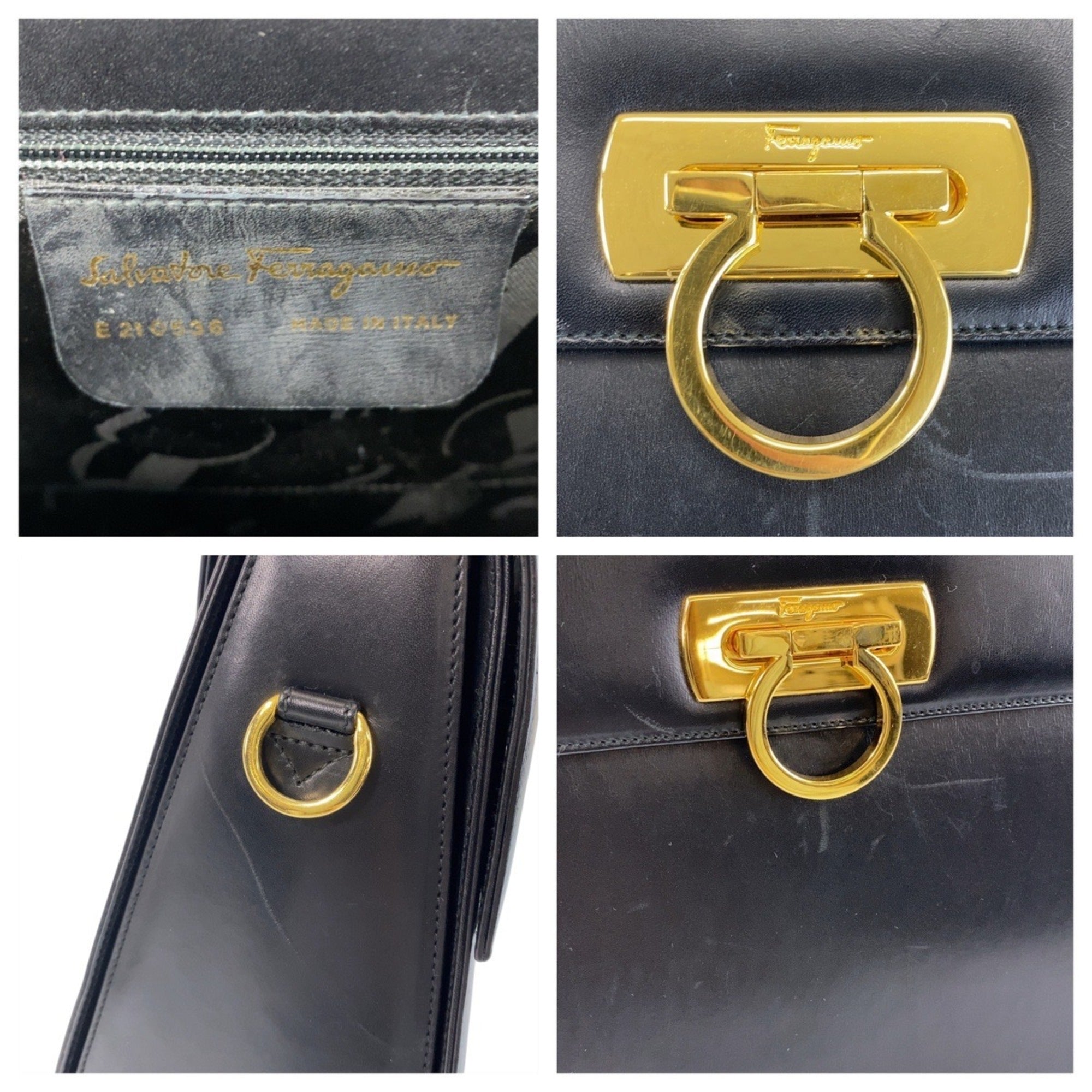 Salvatore Ferragamo Black Leather Handbag Shoulder Bag (Pre-Owned)