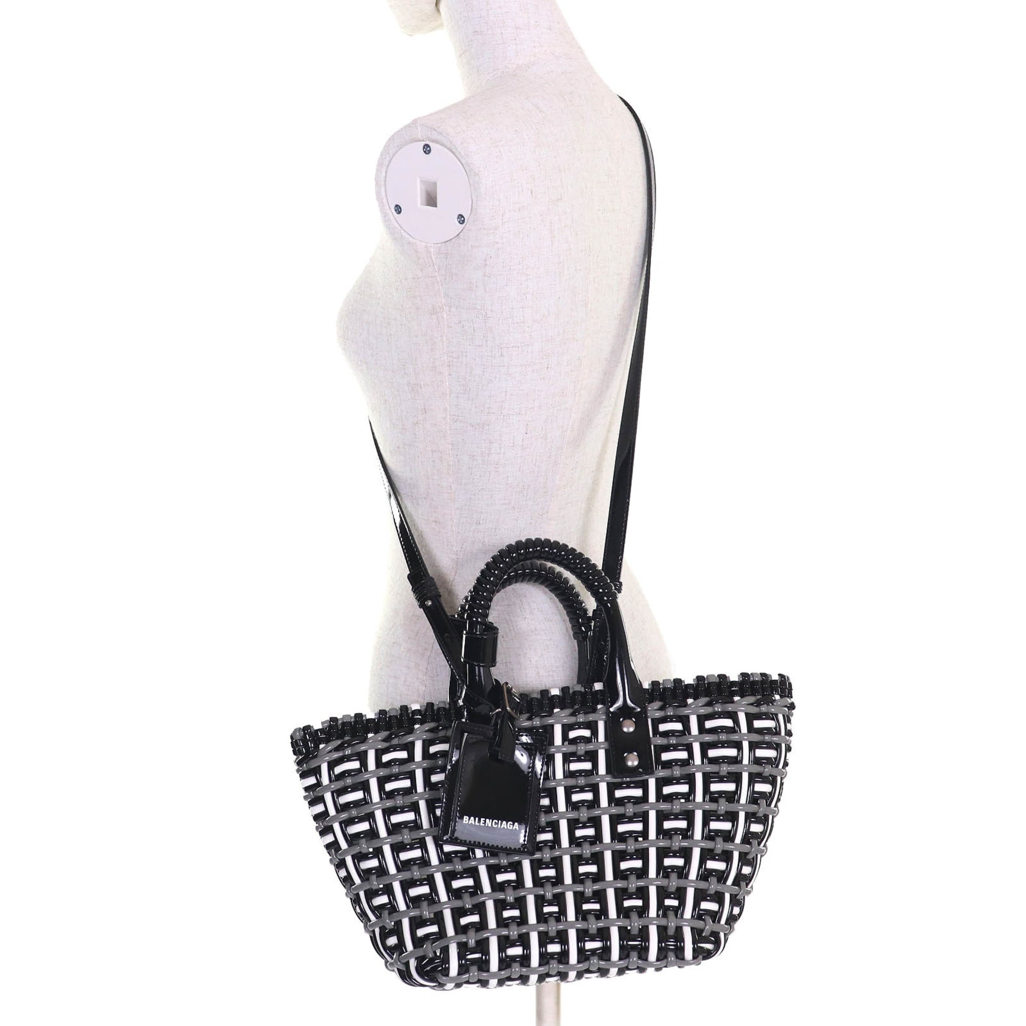 Balenciaga Black Gray White Basket Handbag Shoulder Bag (Pre-Owned)