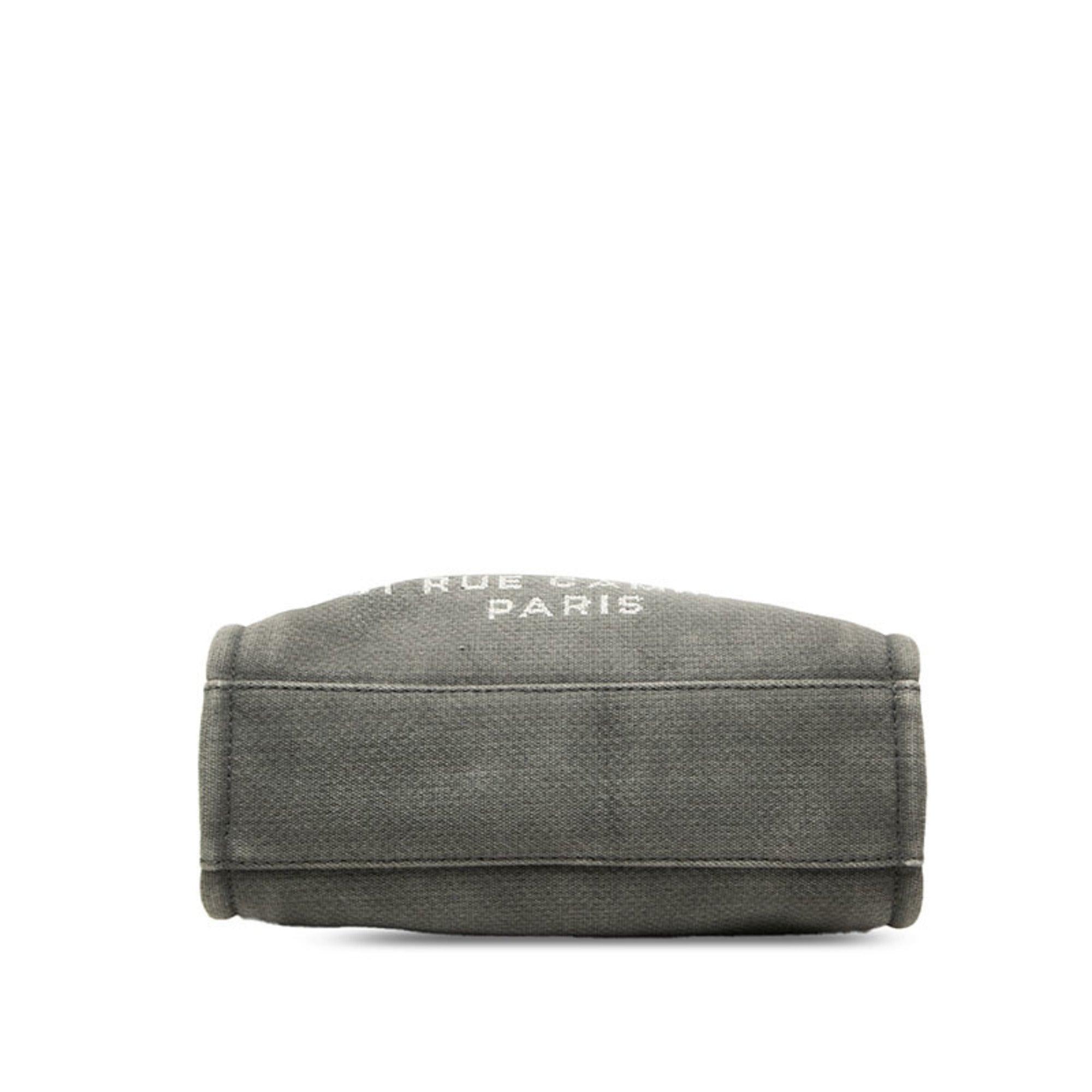 Chanel Black Gray Canvas Leather Shoulder Bag Tote Bag (Pre-Owned)