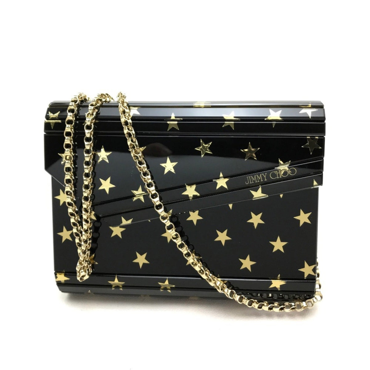 Jimmy Choo Black Gold Leather Plastic Clutch Bag Pochette Shoulder Bag (Pre-Owned)