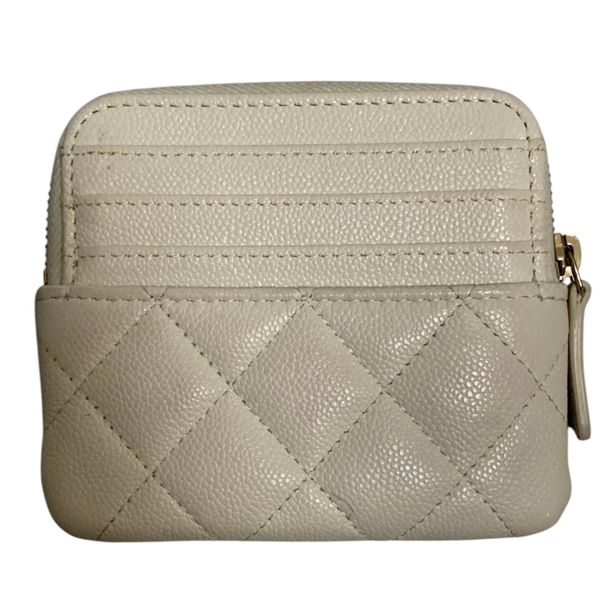 Chanel White Grained Calfskin Coin Purse/Coin Case (Pre-Owned)