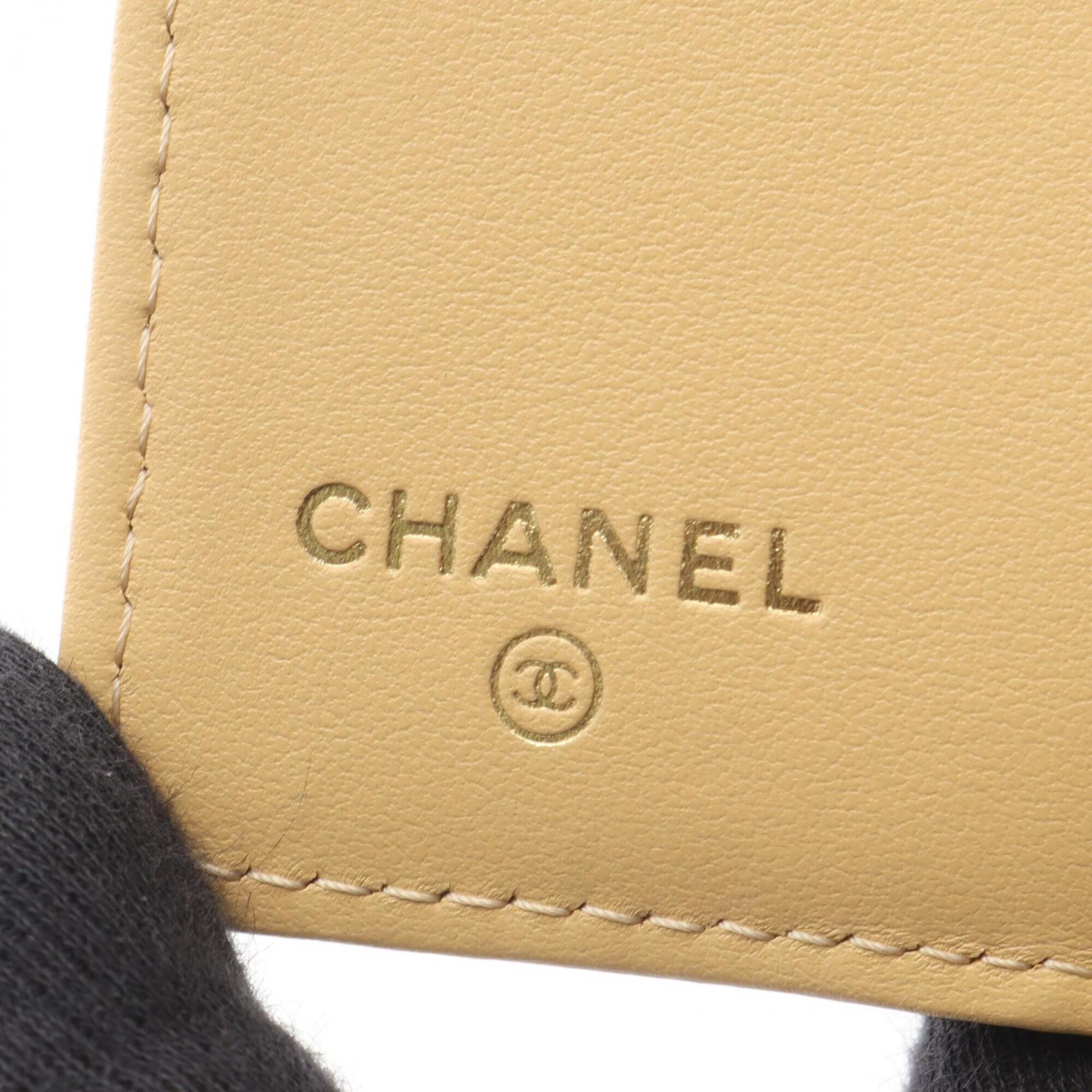 Chanel Beige Grained Calfskin Wallet (Tri-Fold) (Pre-Owned)