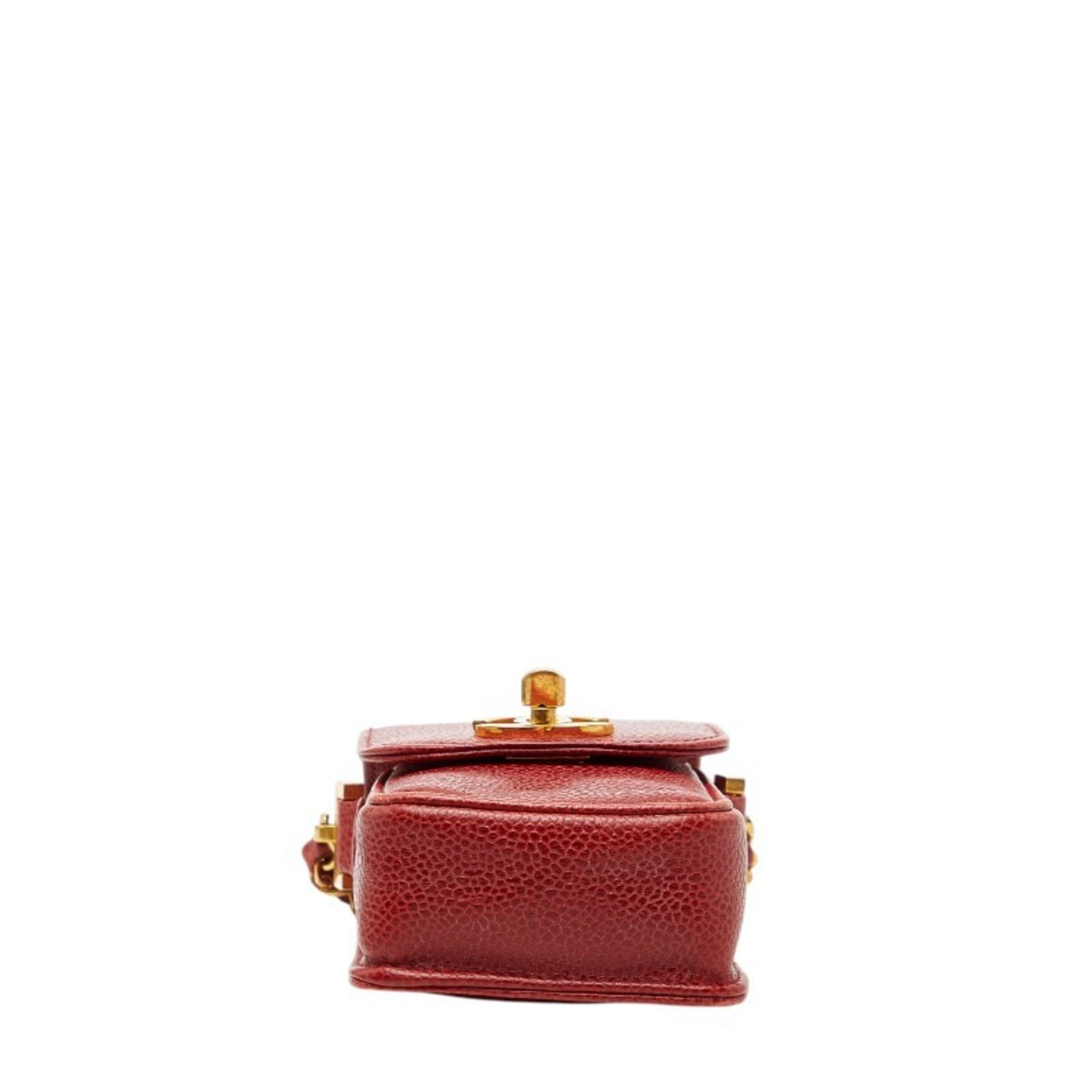 Chanel Red Color Grained Calfskin Pouch Shoulder Bag (Pre-Owned)