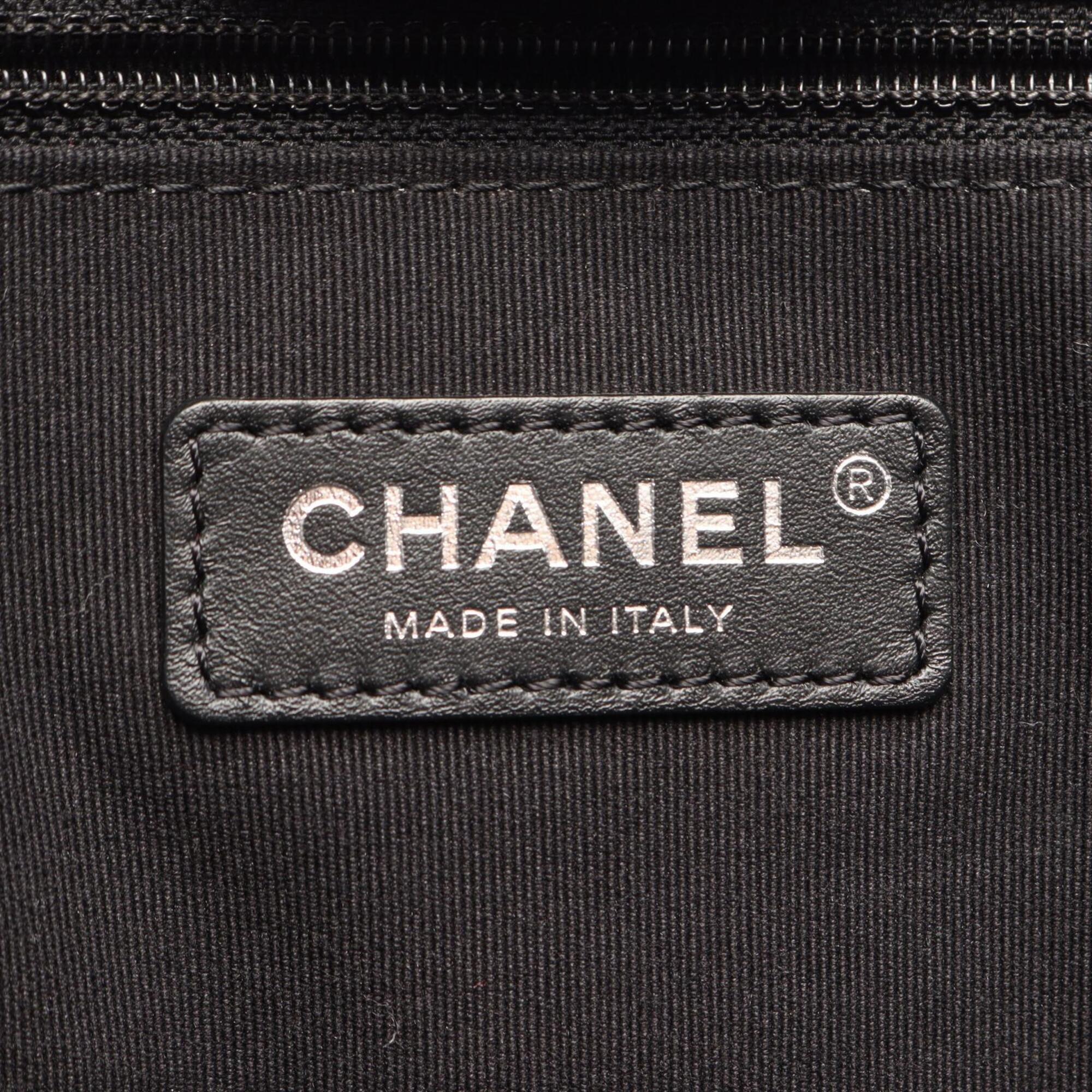 Chanel Black White Canvas Leather Handbag Pouch Tote Bag (Pre-Owned)