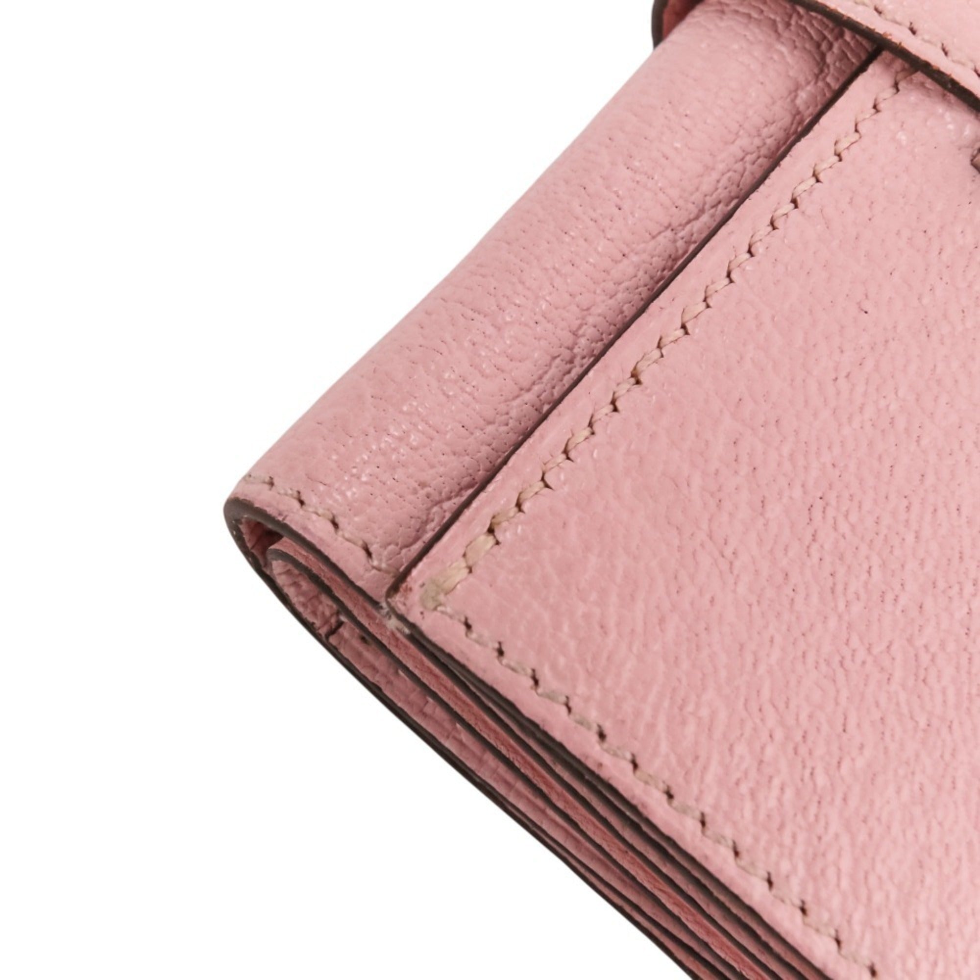 Hermes Black Pink Rose Sakura Chevre Leather Wallet (Tri-Fold) (Pre-Owned)