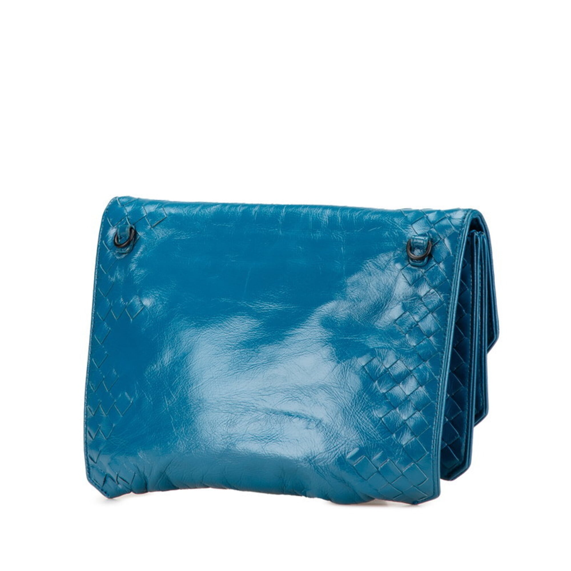 Bottega Veneta Intrecciato Blue Leather Shoulder Bag (Pre-Owned)