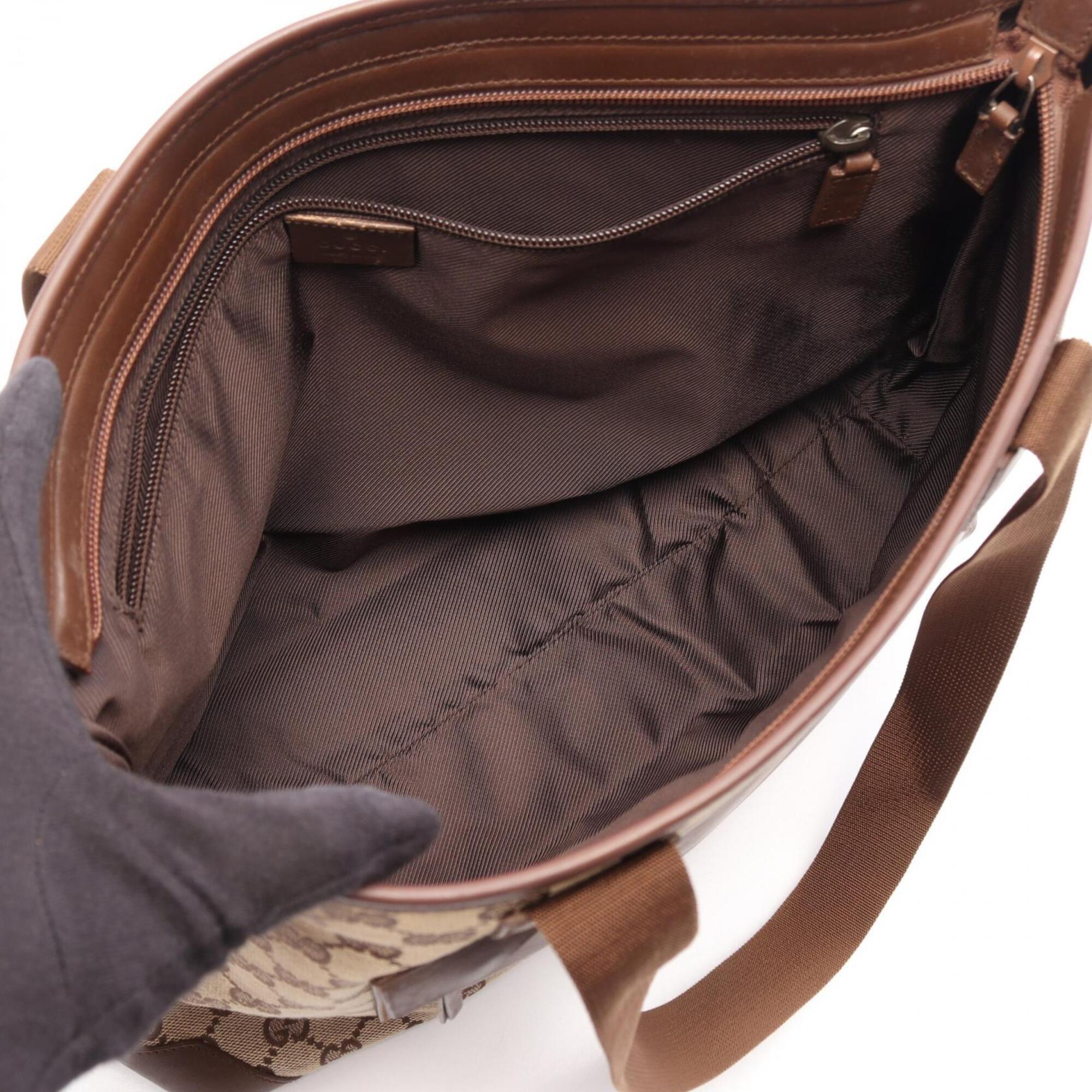 Gucci Beige Brown Leather Canvas Handbag Tote Bag (Pre-Owned)