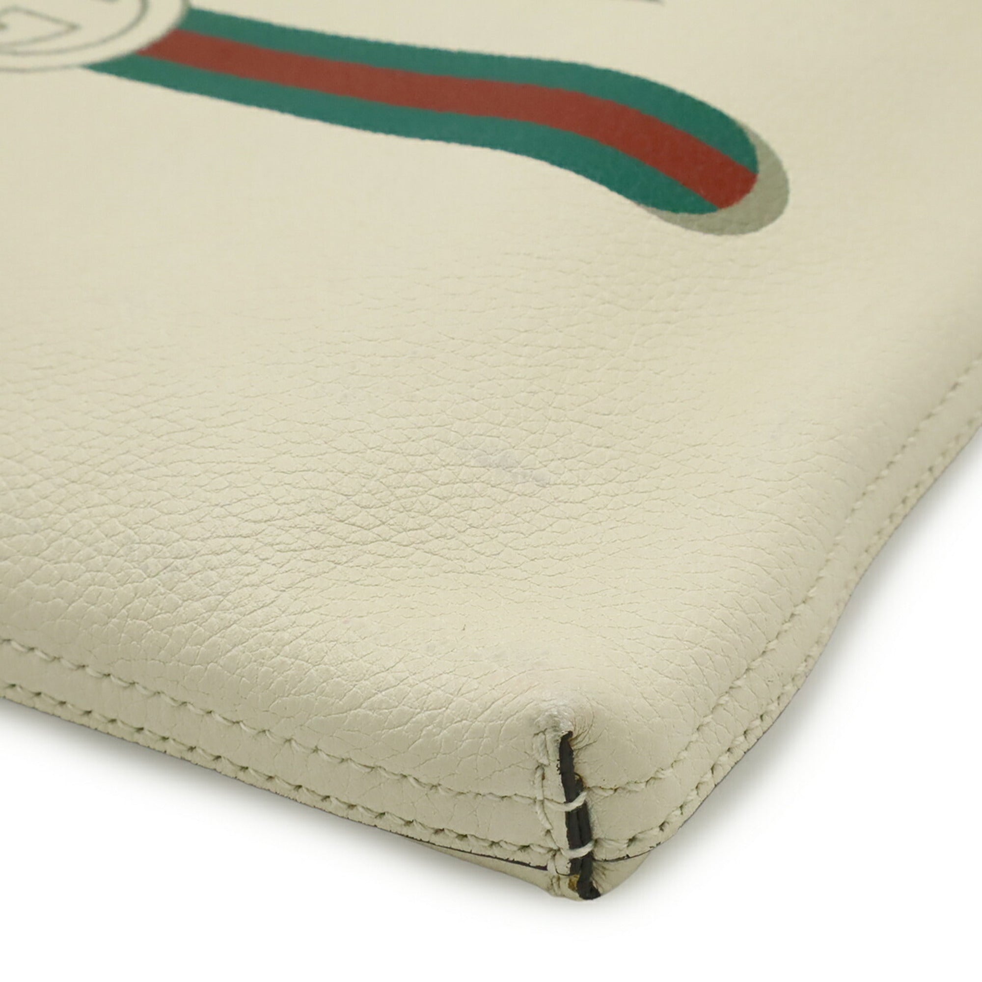 Gucci Green Ivory Red Color White Leather Clutch Bag Pouch (Pre-Owned)