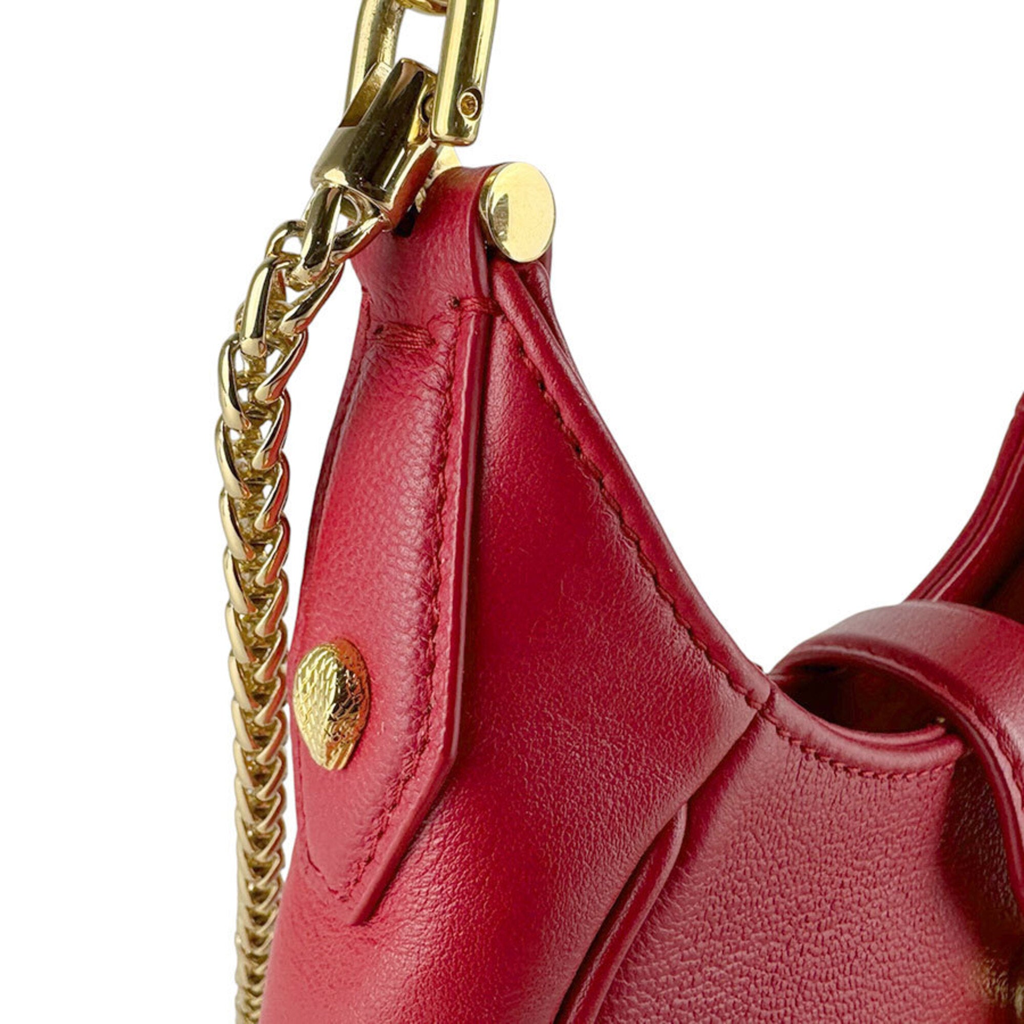 Bvlgari Red Color Leather Handbag Shoulder Bag (Pre-Owned)