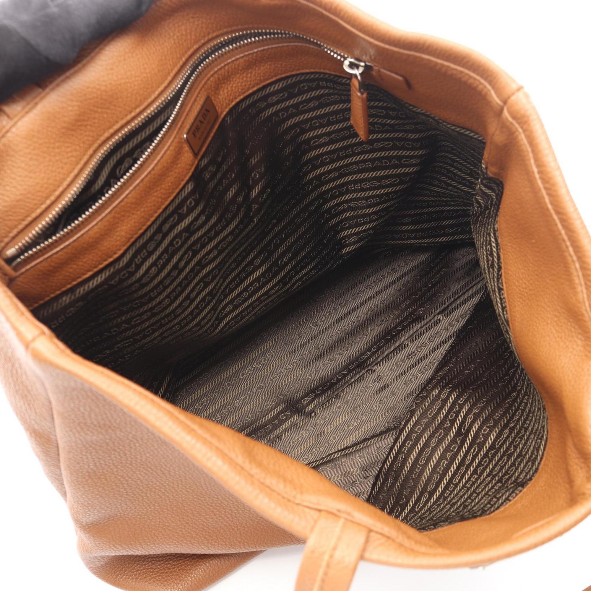 Prada Brown Leather Handbag Tote Bag (Pre-Owned)