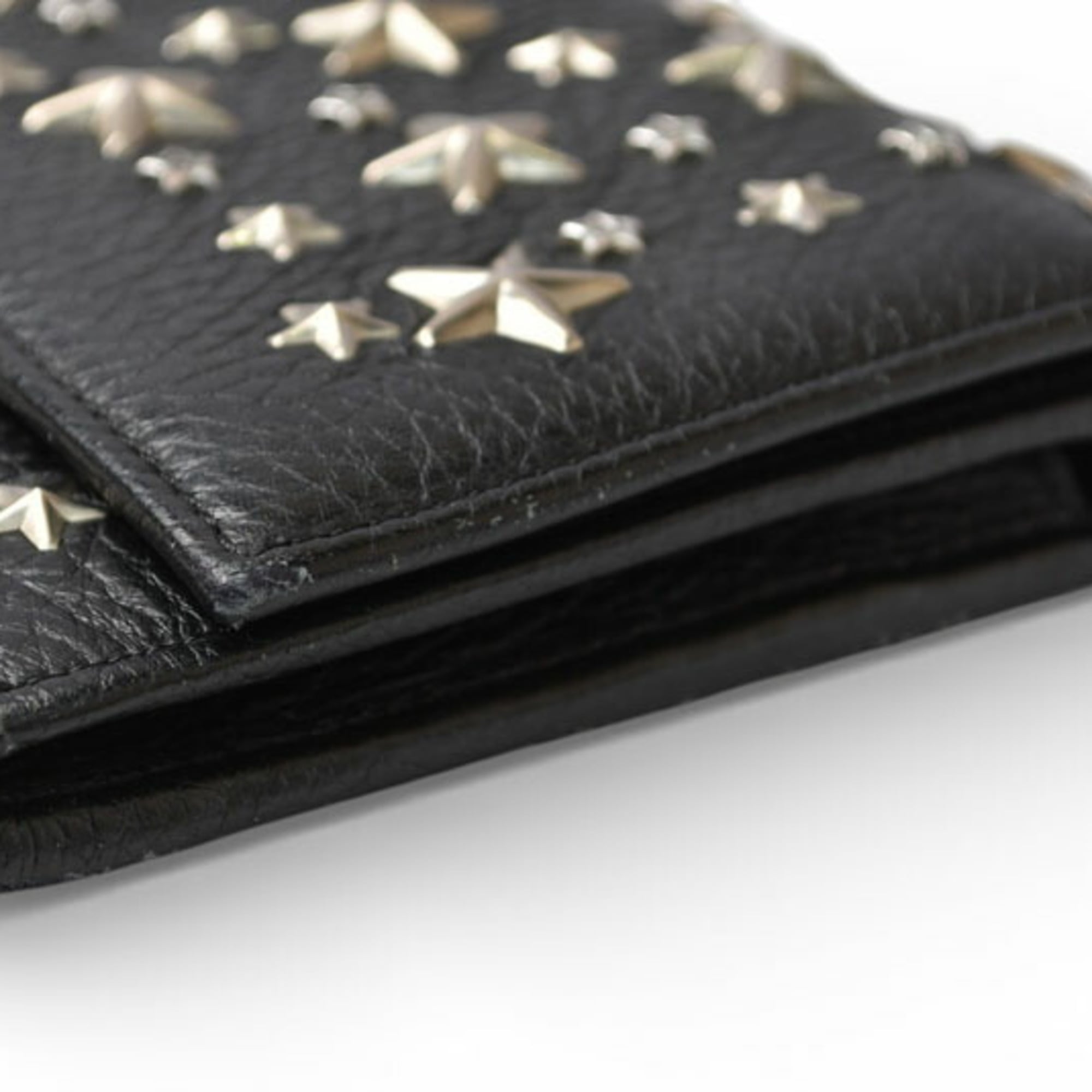 Jimmy Choo Black Leather Rhinestone Chain/Shoulder Wallet (Pre-Owned)