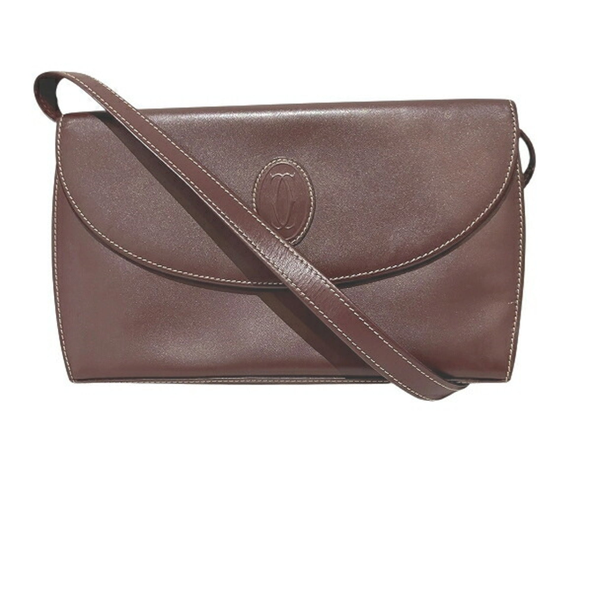 Cartier Must Bordeaux Leather Handbag Shoulder Bag (Pre-Owned)