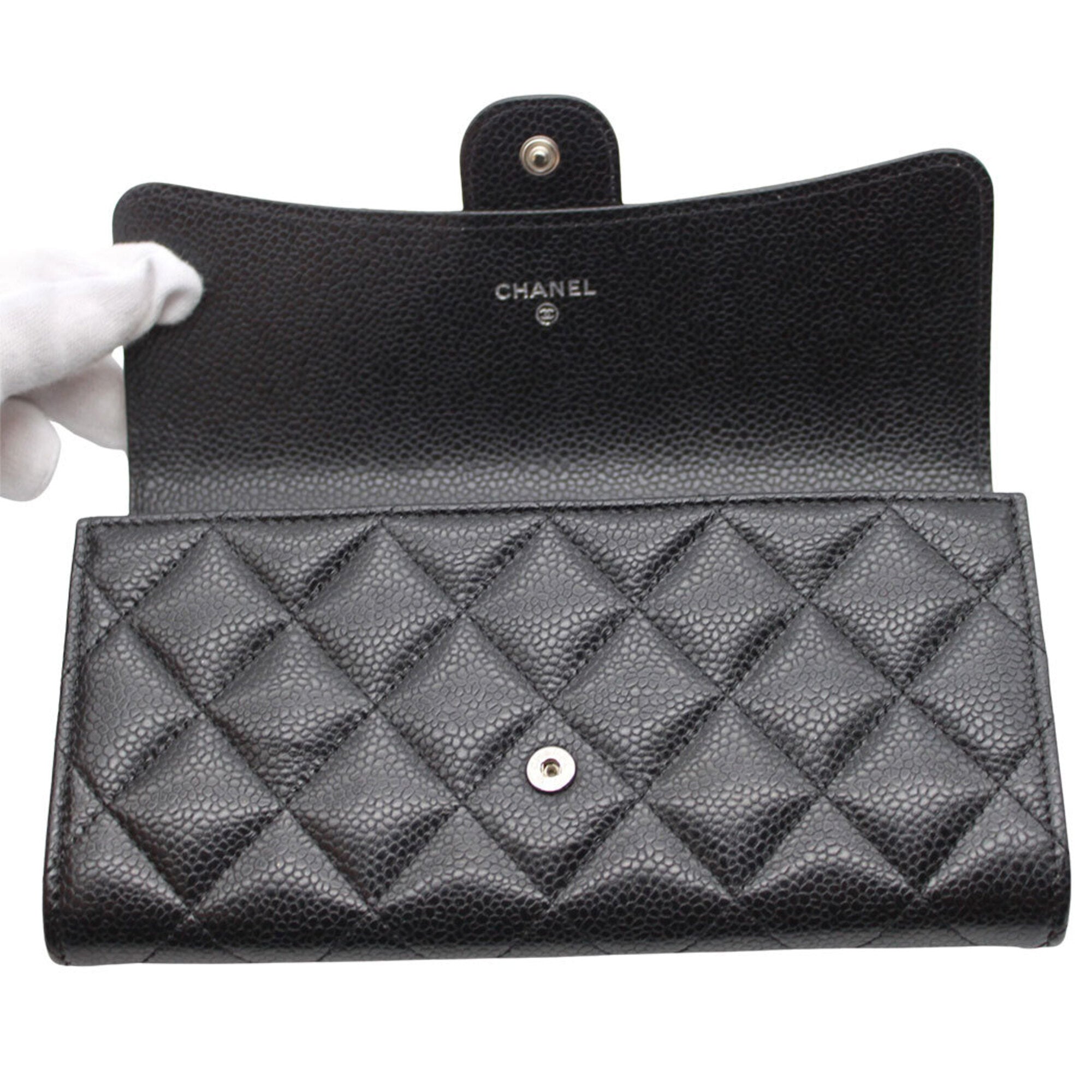 Chanel Matelasse Black Grained Calfskin Long Wallet (Bi-Fold) (Pre-Owned)