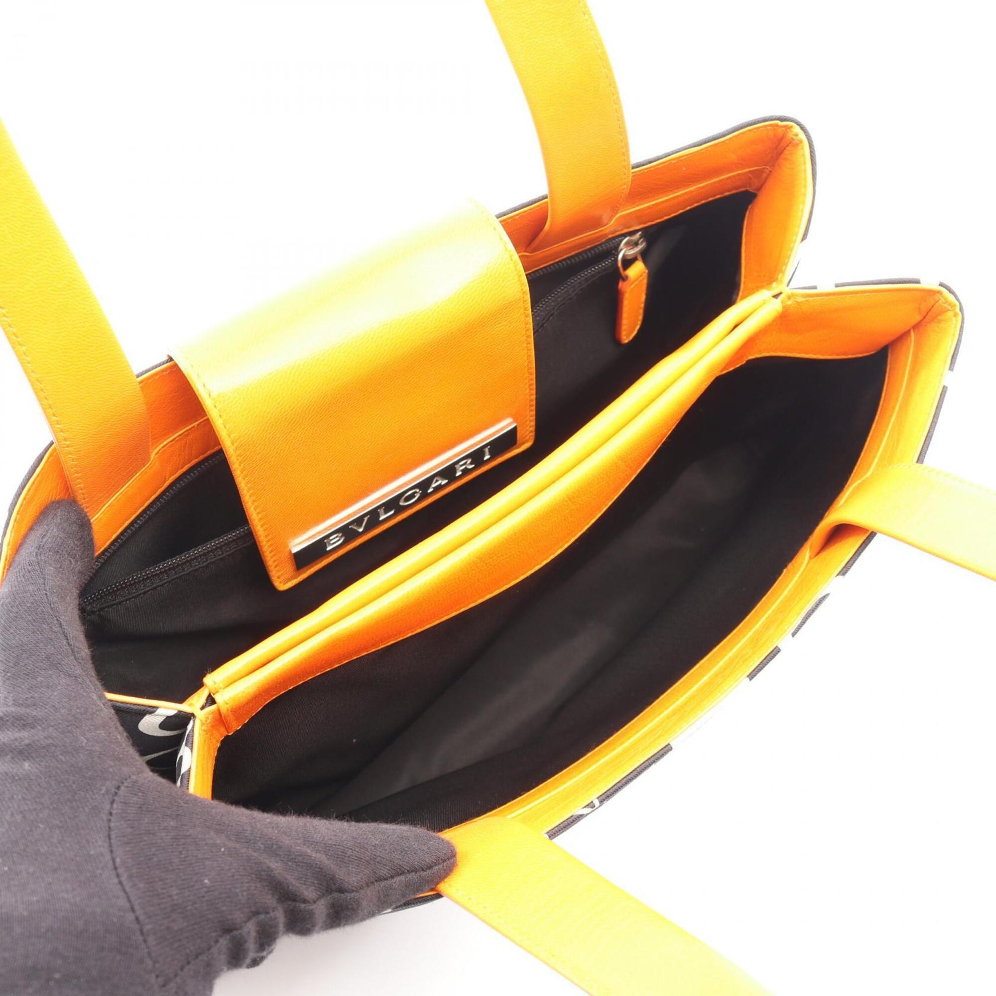 Bvlgari Black Orange Canvas Leather Handbag (Pre-Owned)