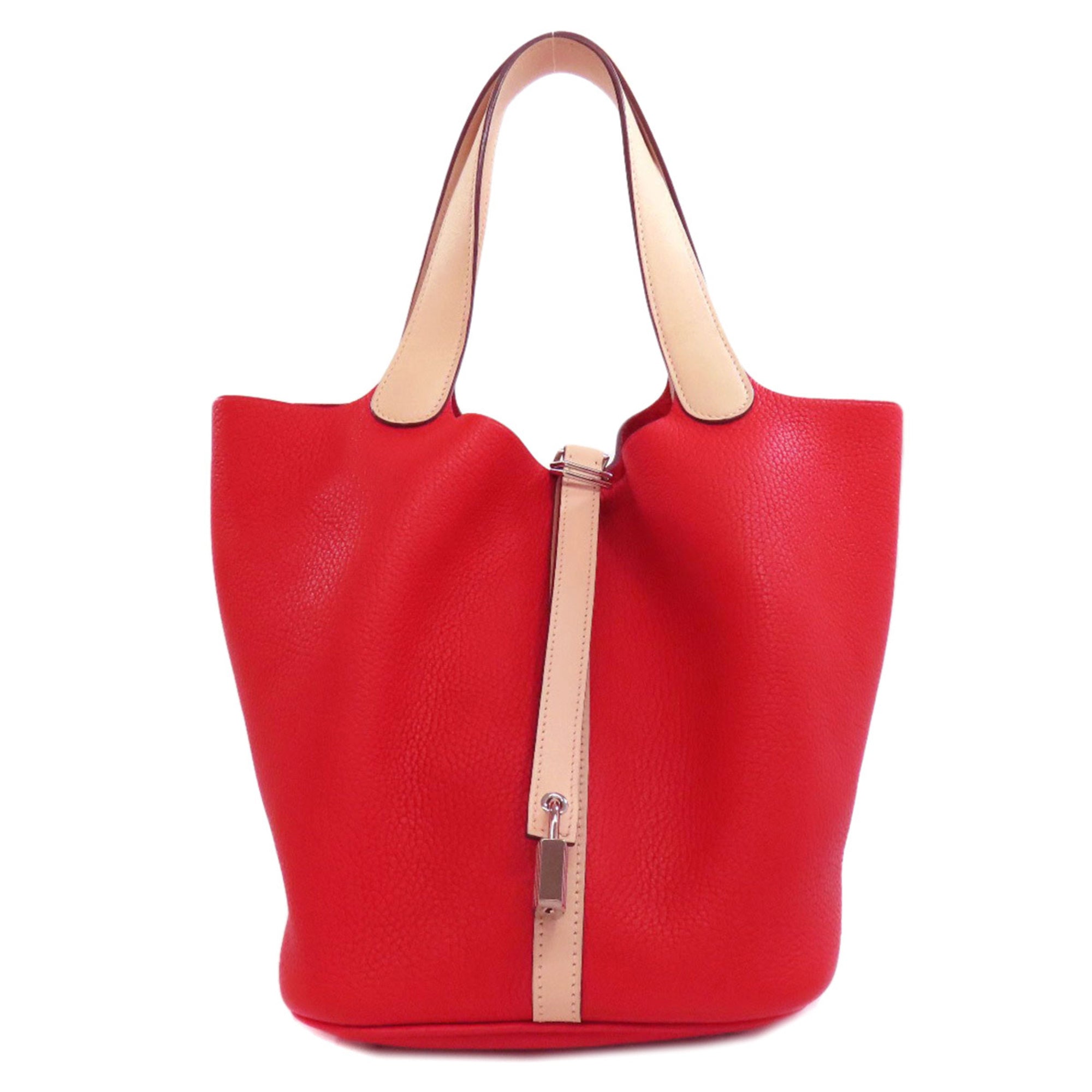 Hermes Beige Red Color Taurillon Clemence Leather Swift Leather Handbag (Pre-Owned)