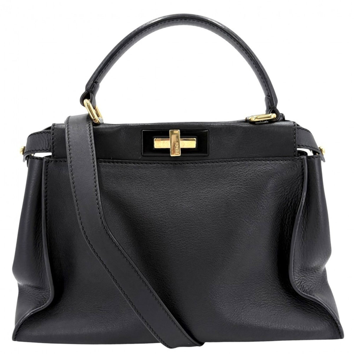 Fendi Peekaboo Black Leather Handbag Shoulder Bag (Pre-Owned)