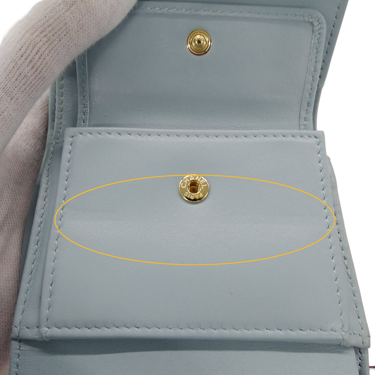 Chanel Light Blue Grained Calfskin Wallet (Tri-Fold) (Pre-Owned)