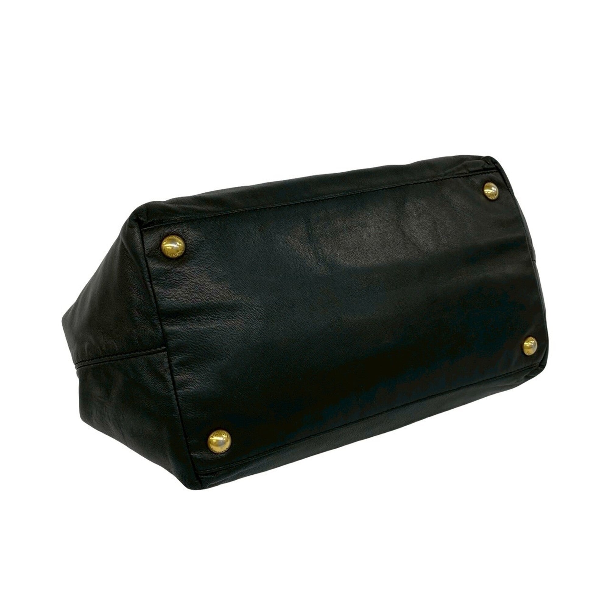 Prada Black Leather Boston Bag Handbag Tote Bag (Pre-Owned)