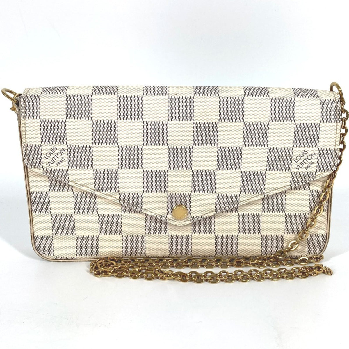 Louis Vuitton Pink Rose Ballerine White Damier Azur Chain/Shoulder Wallet (Pre-Owned)