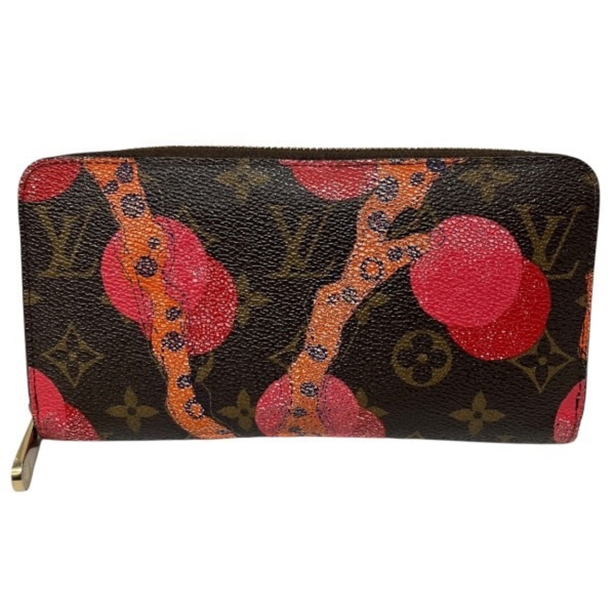 Louis Vuitton Brown Monogram Orange Red Color Long Wallet (Bi-Fold) (Pre-Owned)