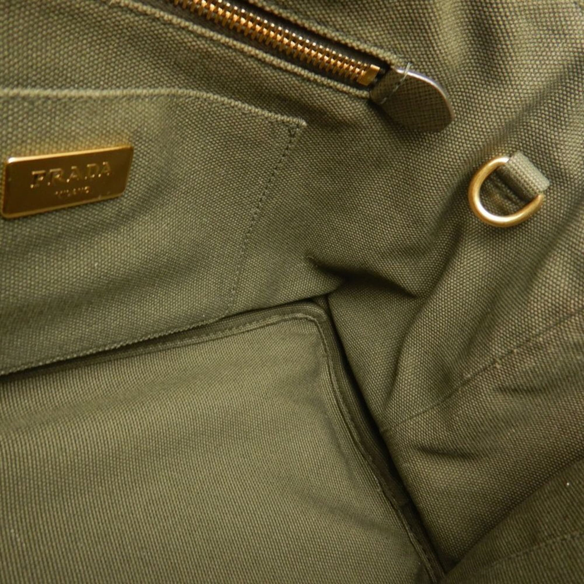 Prada Green Khaki Canvas Tote Bag (Pre-Owned)